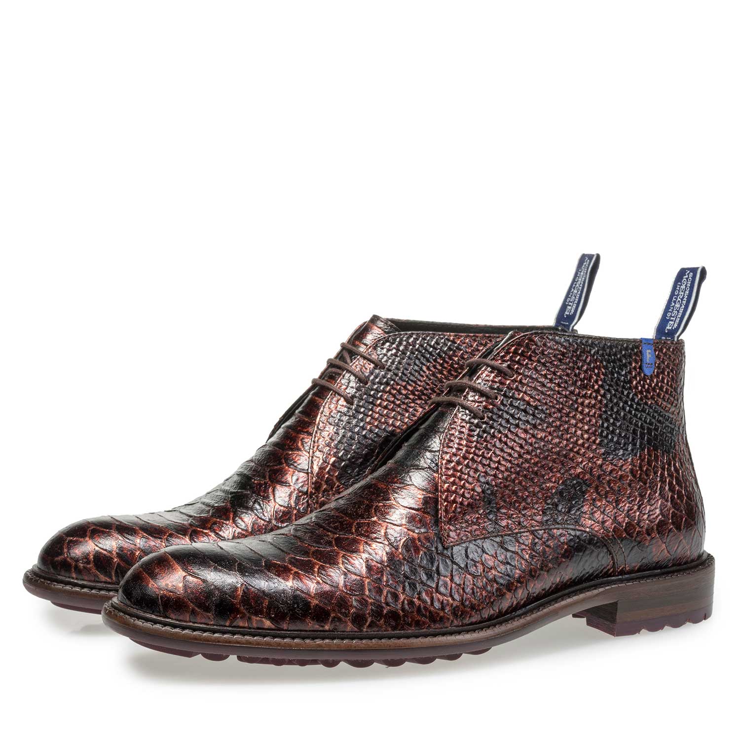 10203/10 - Rotbrauner Schnürstiefel mit Schlangenprint 10203/10 - Rotbrauner Schnürstiefel mit Schlangenprint
