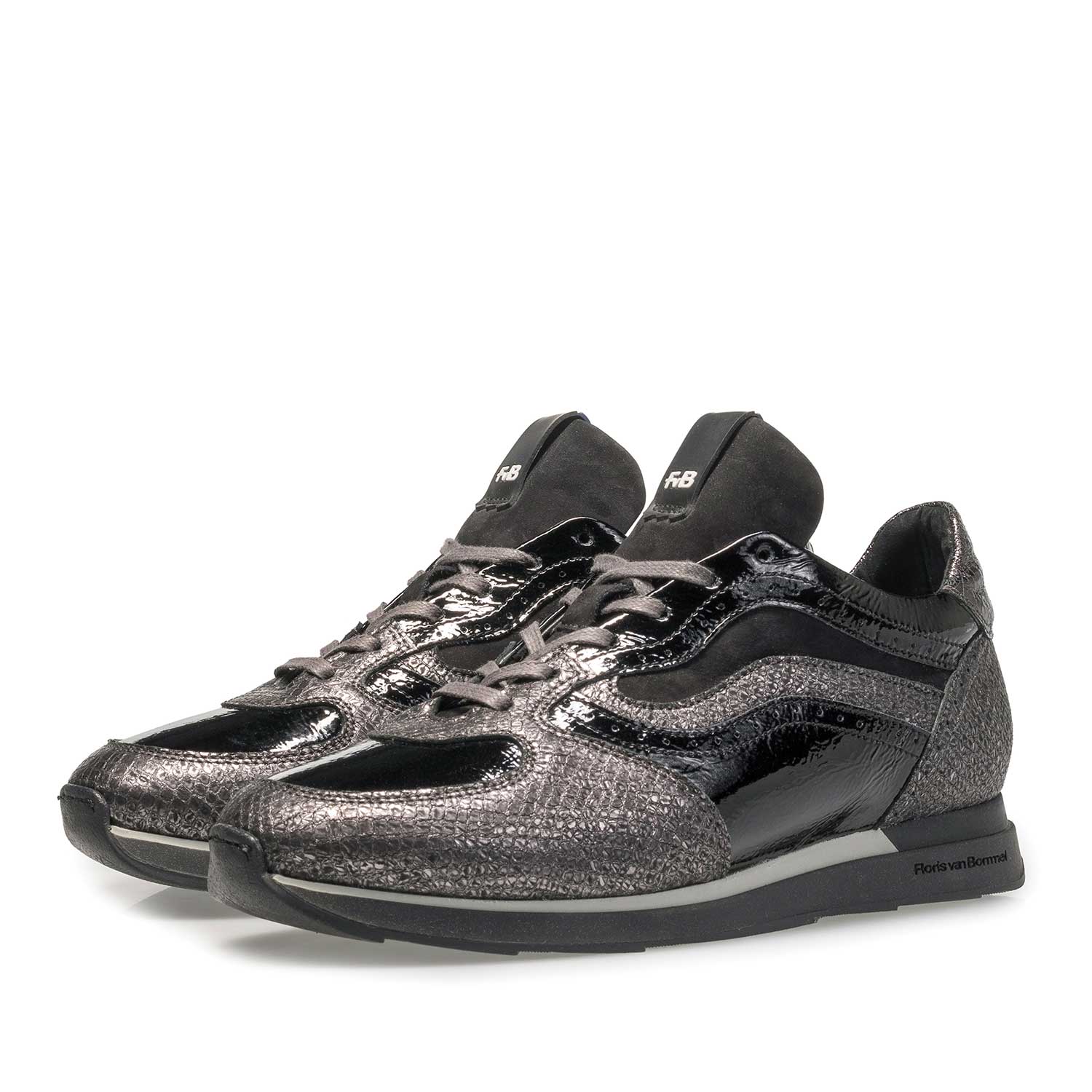 85279/03 - Grey leather sneaker with metallic print 85279/03 - Grey leather sneaker with metallic print