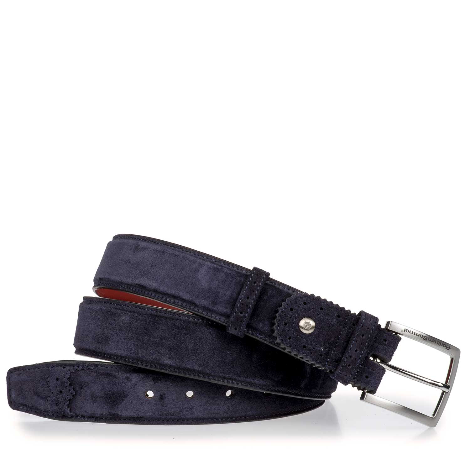 75171/16 - Blue suede leather belt with brogue perforations 75171/16 - Blue suede leather belt with brogue perforations