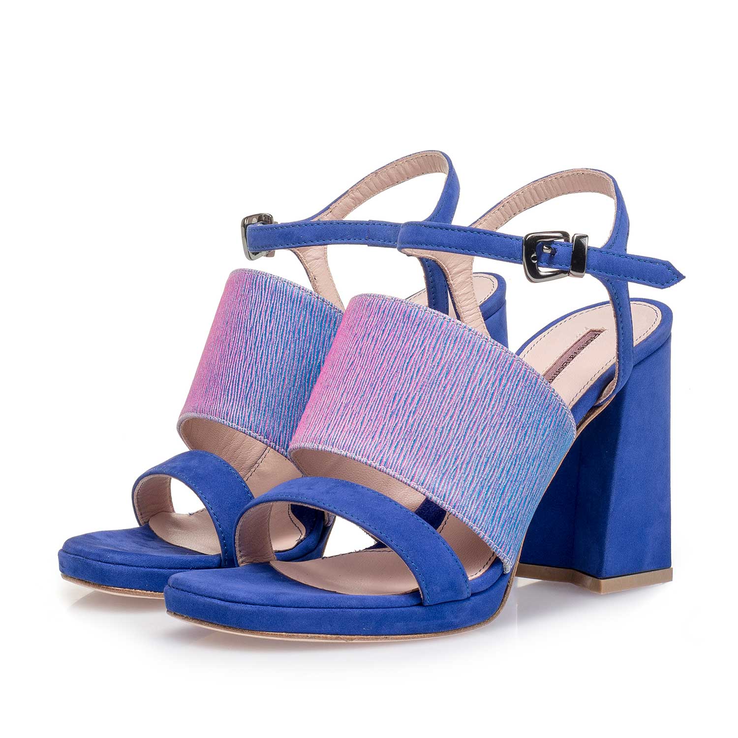 85900/01 - Blaue Wildleder-Sandalette mit lilafarbenem print 85900/01 - Blaue Wildleder-Sandalette mit lilafarbenem print