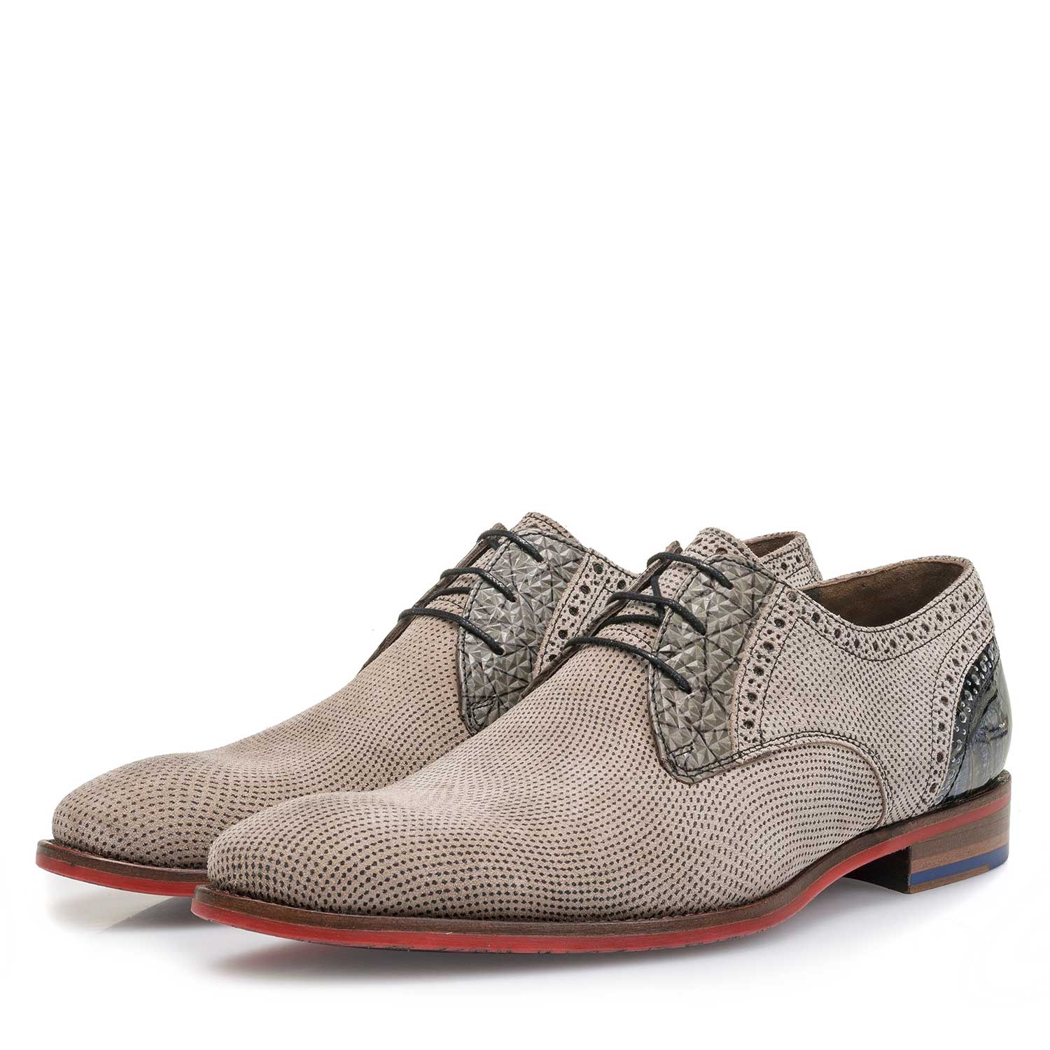 18104/02 - Taupe-coloured printed suede leather lace shoe 18104/02 - Taupe-coloured printed suede leather lace shoe