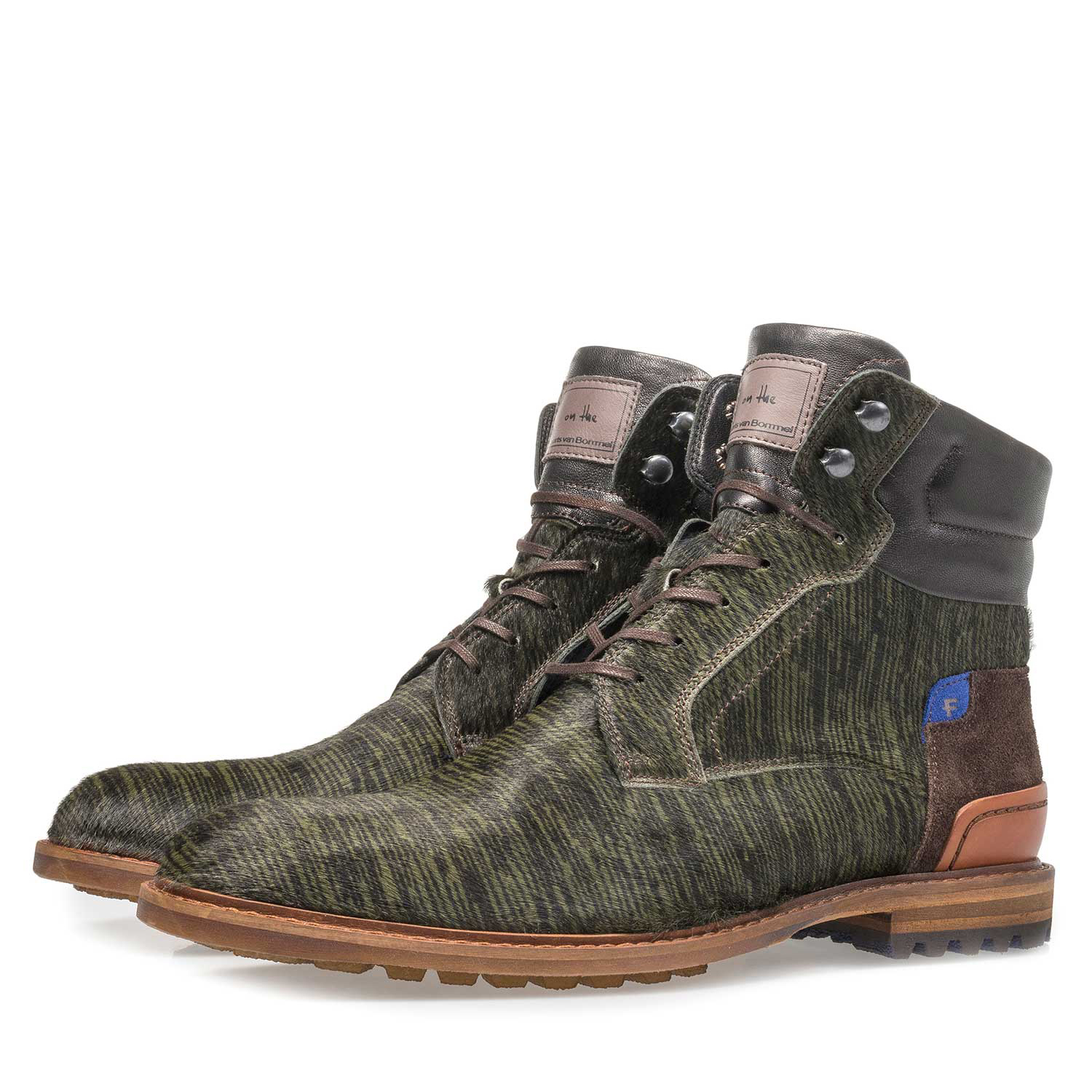 10641/00 - Dunkelgrüner Premium Ponyfell-Schnürstiefel mit Print 10641/00 - Dunkelgrüner Premium Ponyfell-Schnürstiefel mit Print