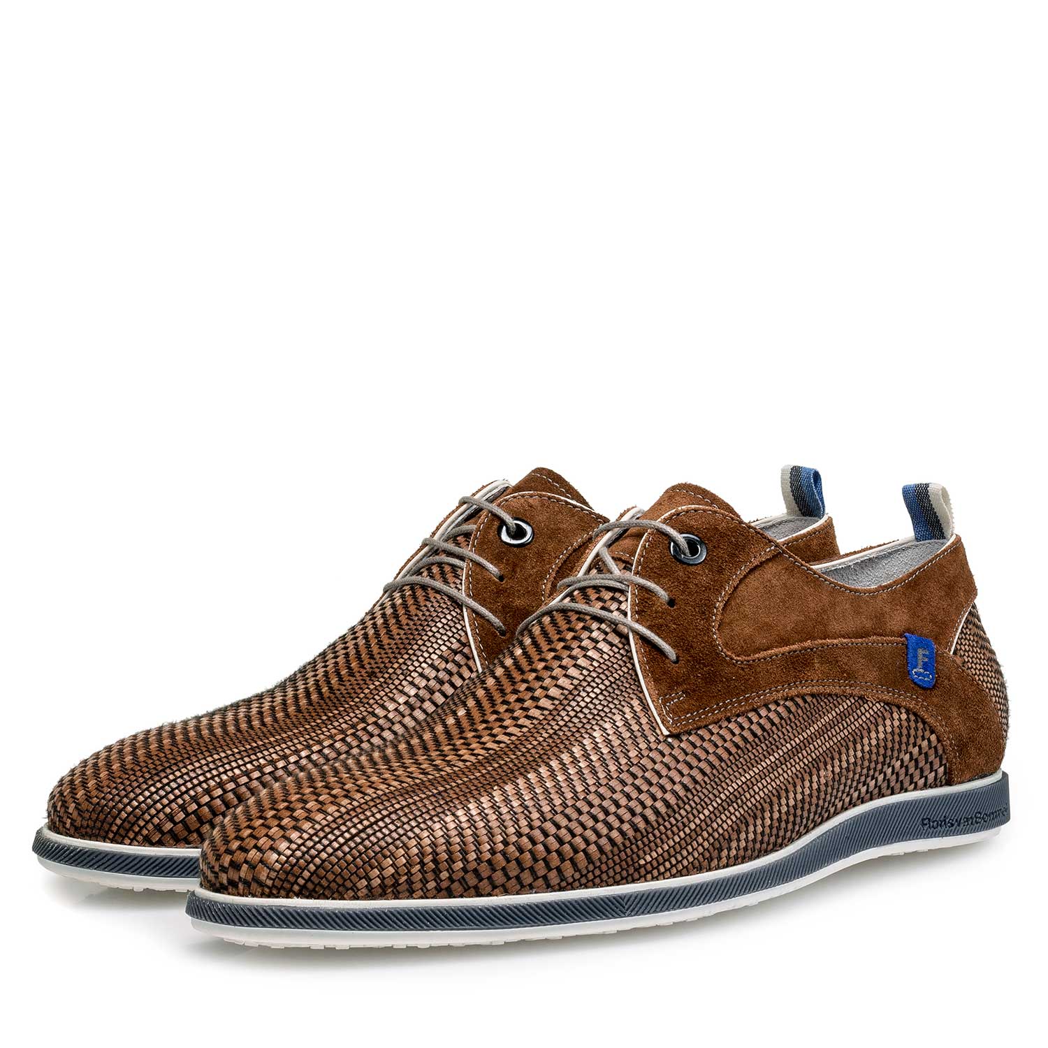 18201/07 - Cognac-coloured braided leather lace shoe 18201/07 - Cognac-coloured braided leather lace shoe