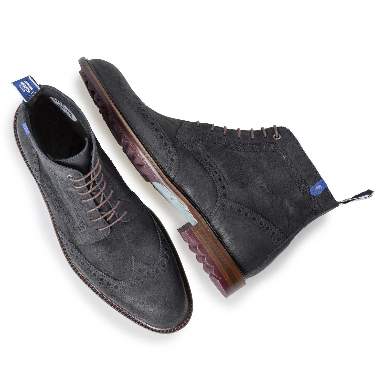 10506/03 - Blauer Brogue-Schnürstiefel aus Wildleder 10506/03 - Blauer Brogue-Schnürstiefel aus Wildleder