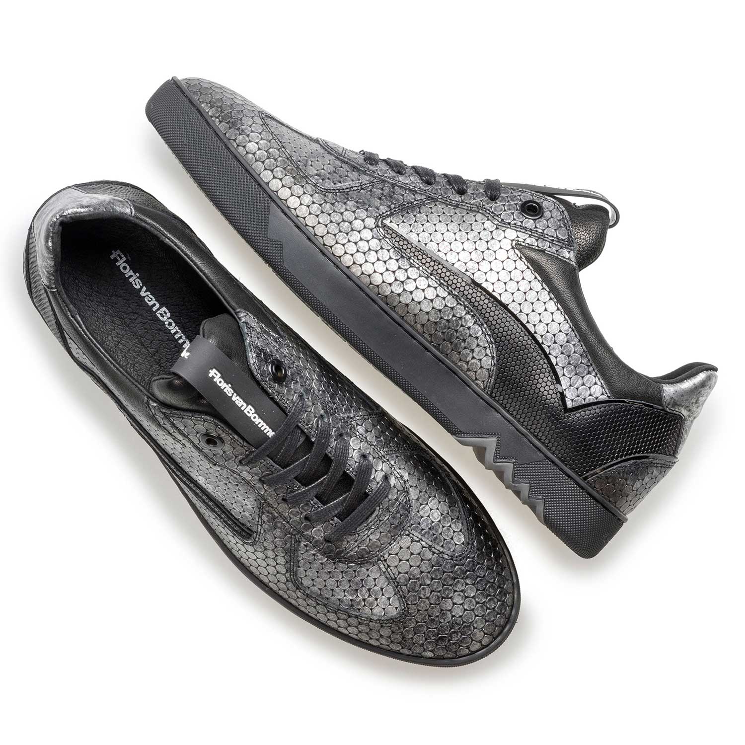 16242/12 - Grey leather sneaker with metallic print 16242/12 - Grey leather sneaker with metallic print