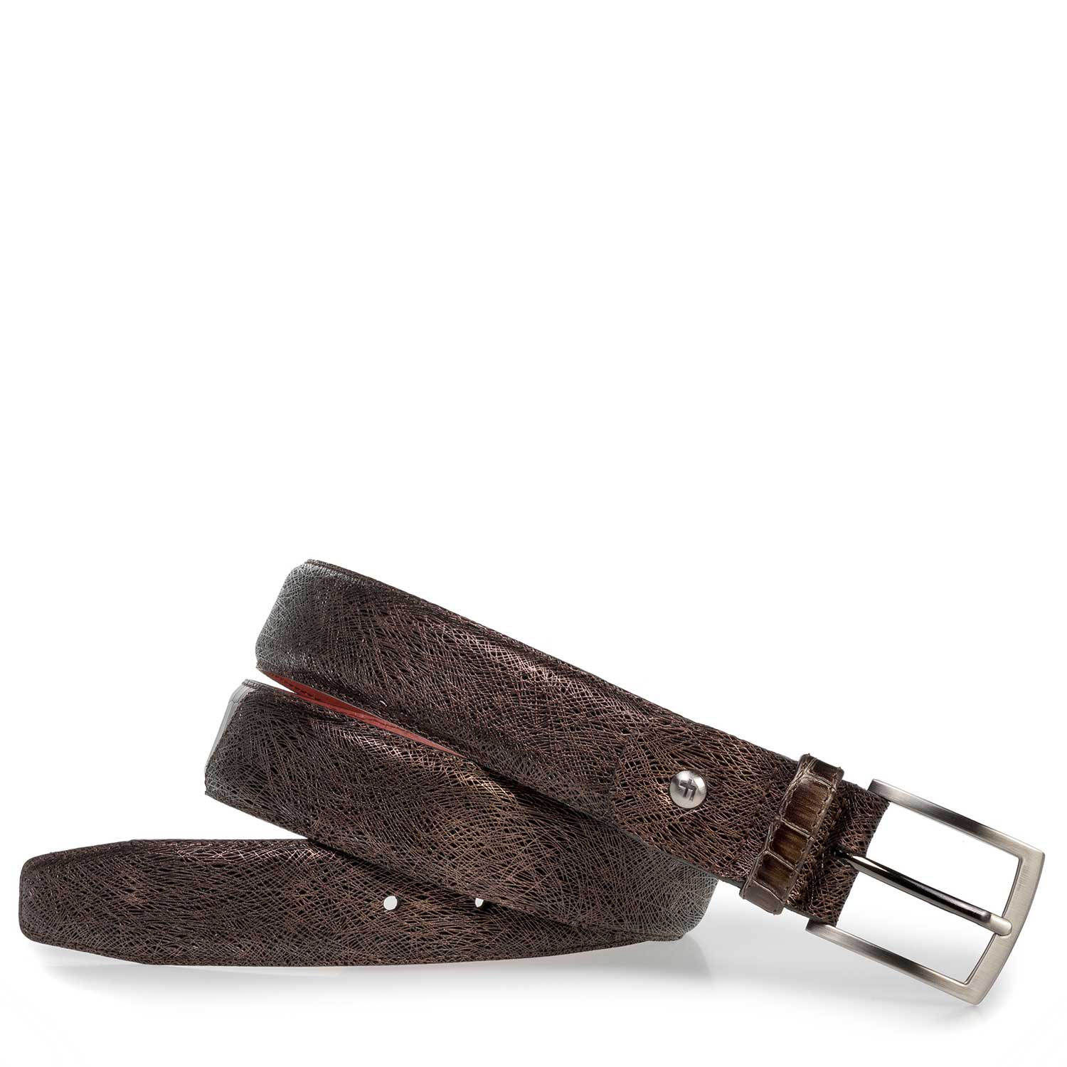 75188/44 - Brown leather belt with metallic print 75188/44 - Brown leather belt with metallic print