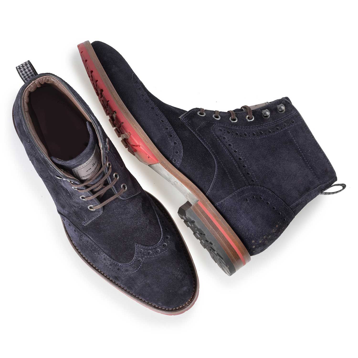 10295/07 - Blauer Wildleder-Schnürstiefel mit roter Sohle 10295/07 - Blauer Wildleder-Schnürstiefel mit roter Sohle