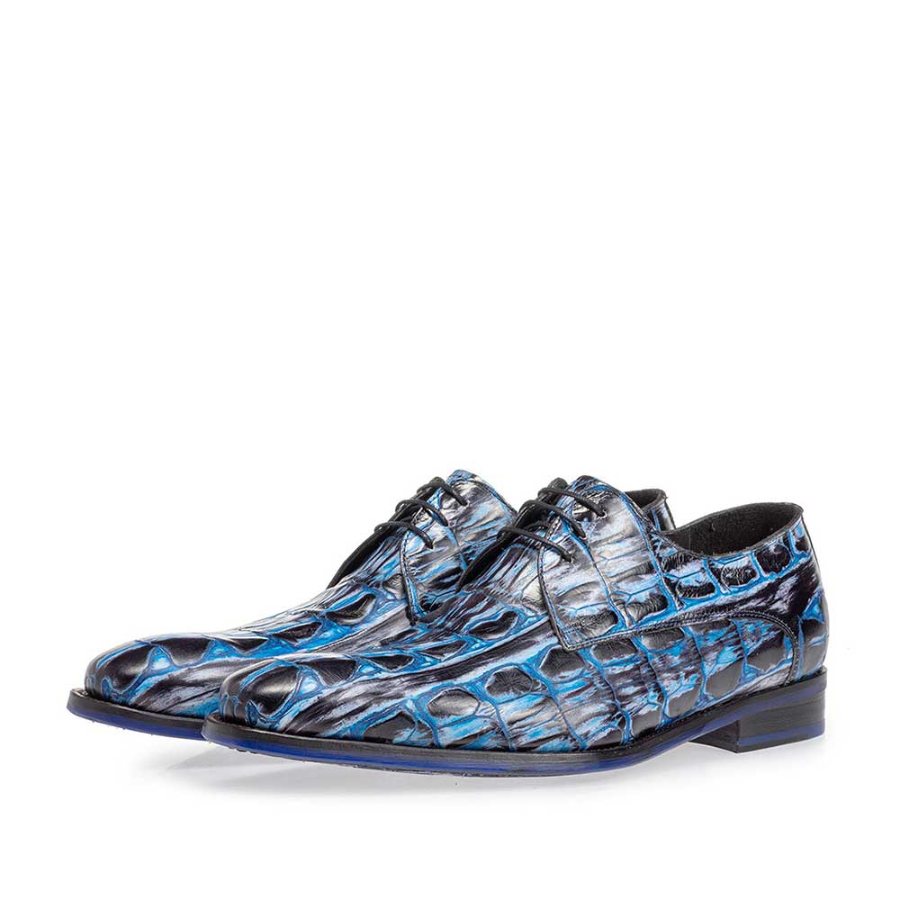 18204/06 - Schnürschuh Krokoprint blau 18204/06 - Schnürschuh Krokoprint blau