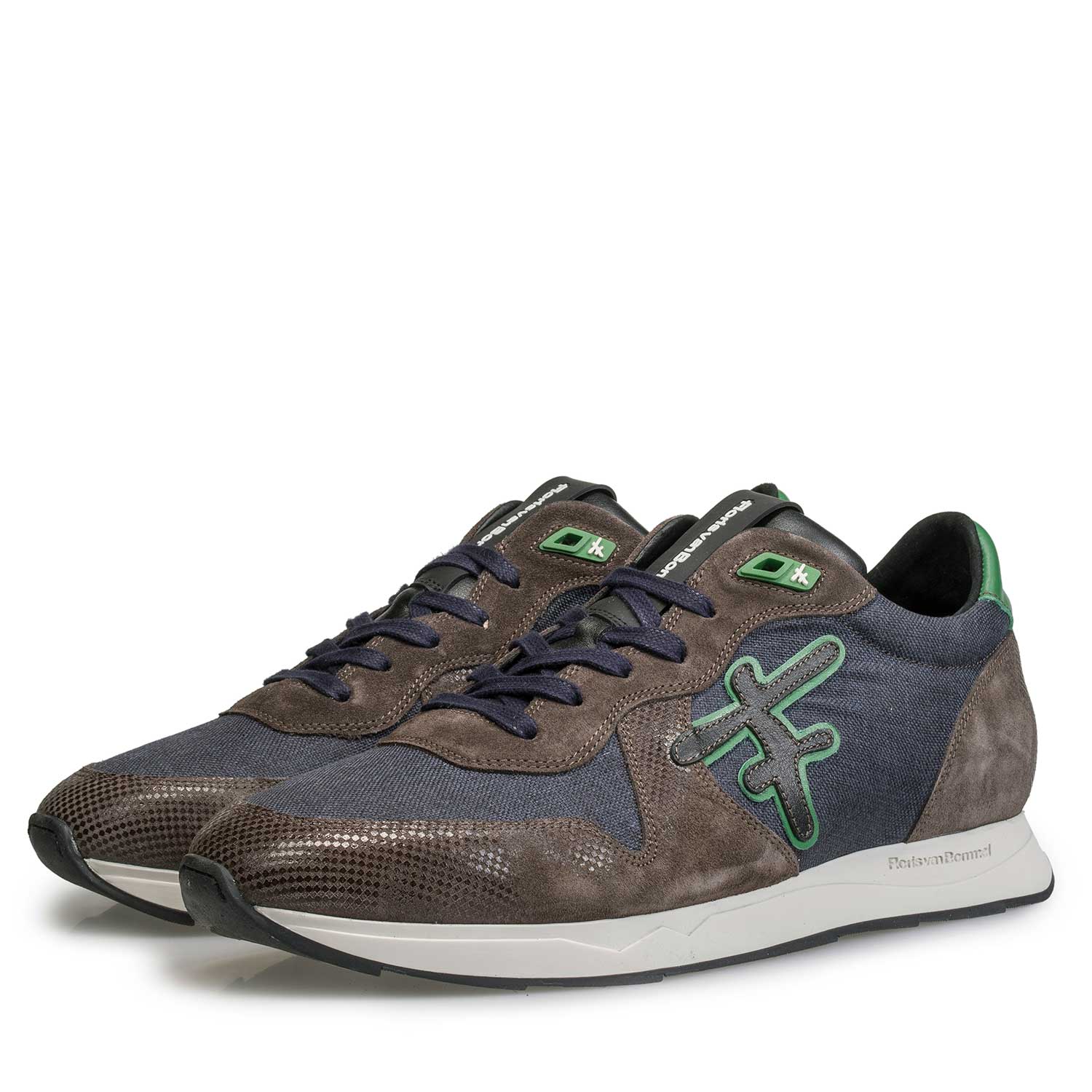 16226/03 - Blauer/ Grüner Leinen Sneaker mit grünen Akzenten 16226/03 - Blauer/ Grüner Leinen Sneaker mit grünen Akzenten