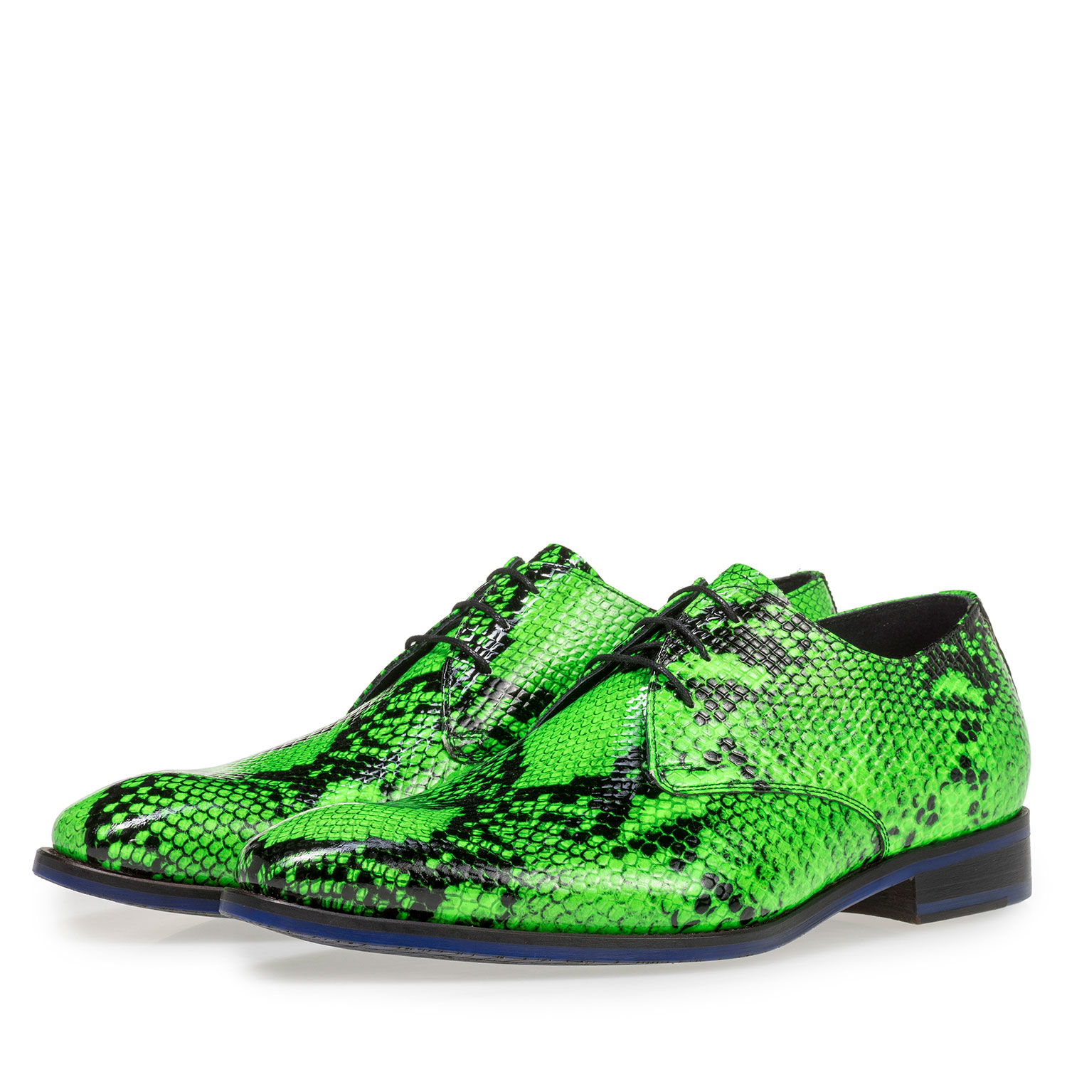 18124/06 - Premium fluorescent green leather lace shoe with snake print 18124/06 - Premium fluorescent green leather lace shoe with snake print