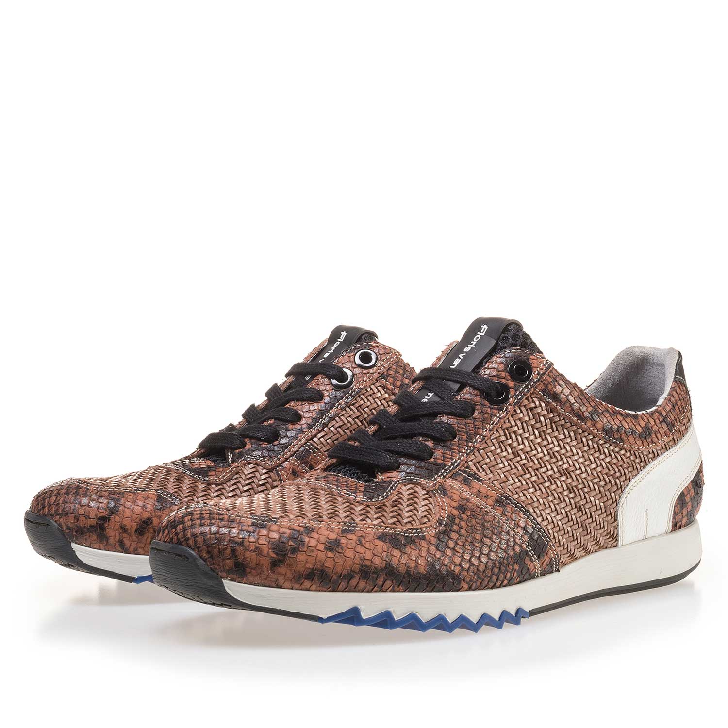16171/06 - Cognacfarbenes Leder Sneaker mit Schlangenprint 16171/06 - Cognacfarbenes Leder Sneaker mit Schlangenprint