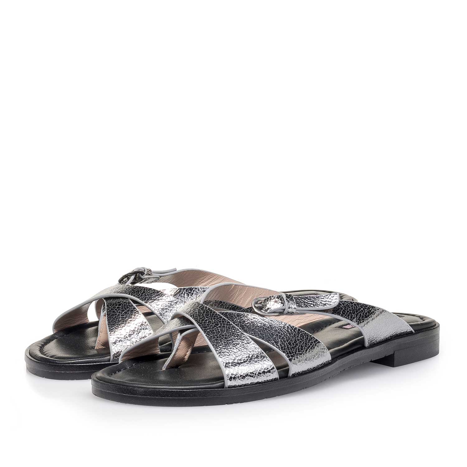85911/06 - Silber Metallic Leder-Slipper mit Craquelé-Effekt 85911/06 - Silber Metallic Leder-Slipper mit Craquelé-Effekt