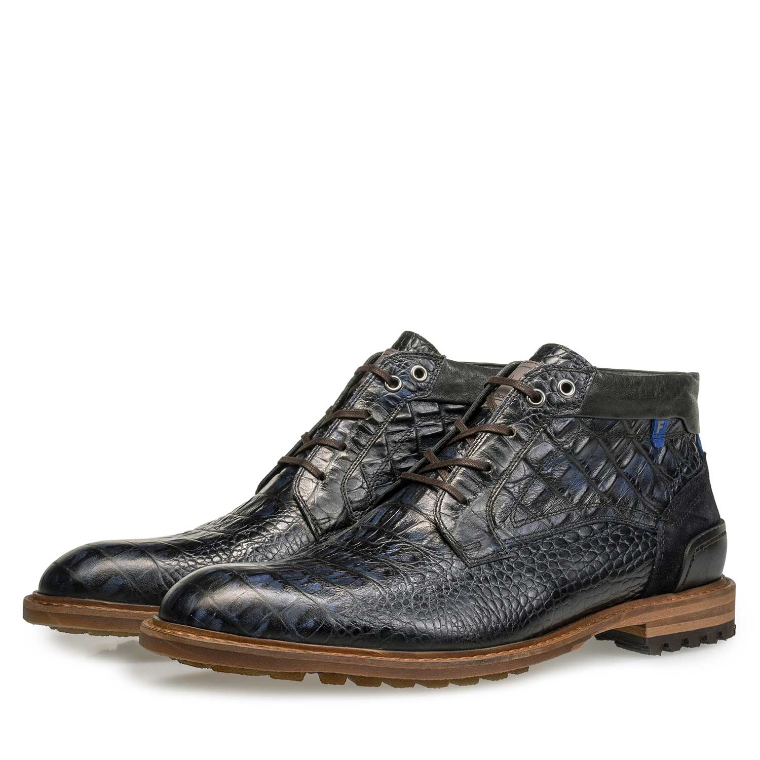 10228/13 - Blue leather lace boot with croco print 10228/13 - Blue leather lace boot with croco print