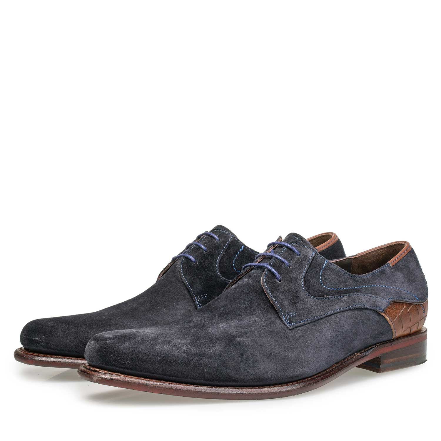 18079/00 - Dunkelblauer Kalbswildleder-Schnürschuh 18079/00 - Dunkelblauer Kalbswildleder-Schnürschuh