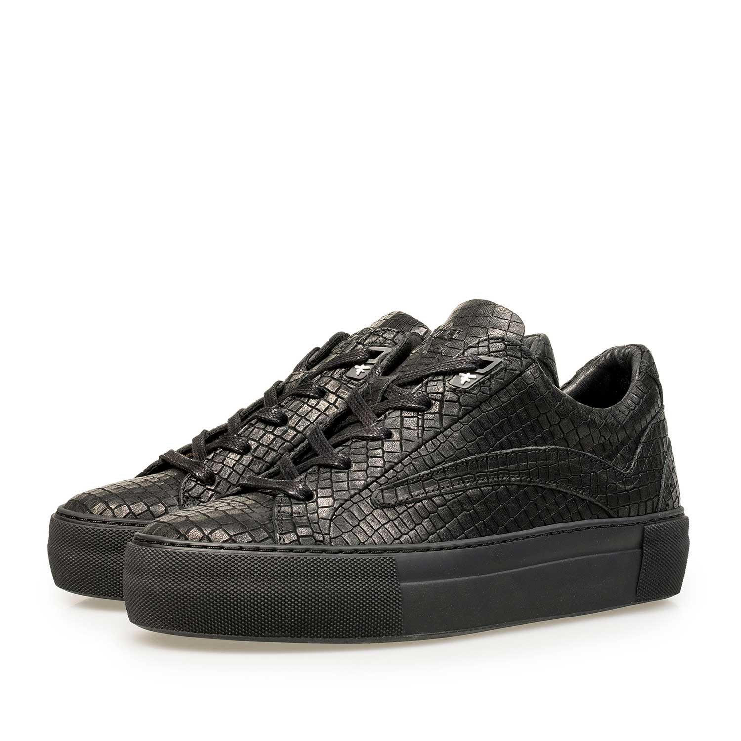 85252/00 - Schwarzer Leder-Sneaker mit Krokoprint 85252/00 - Schwarzer Leder-Sneaker mit Krokoprint
