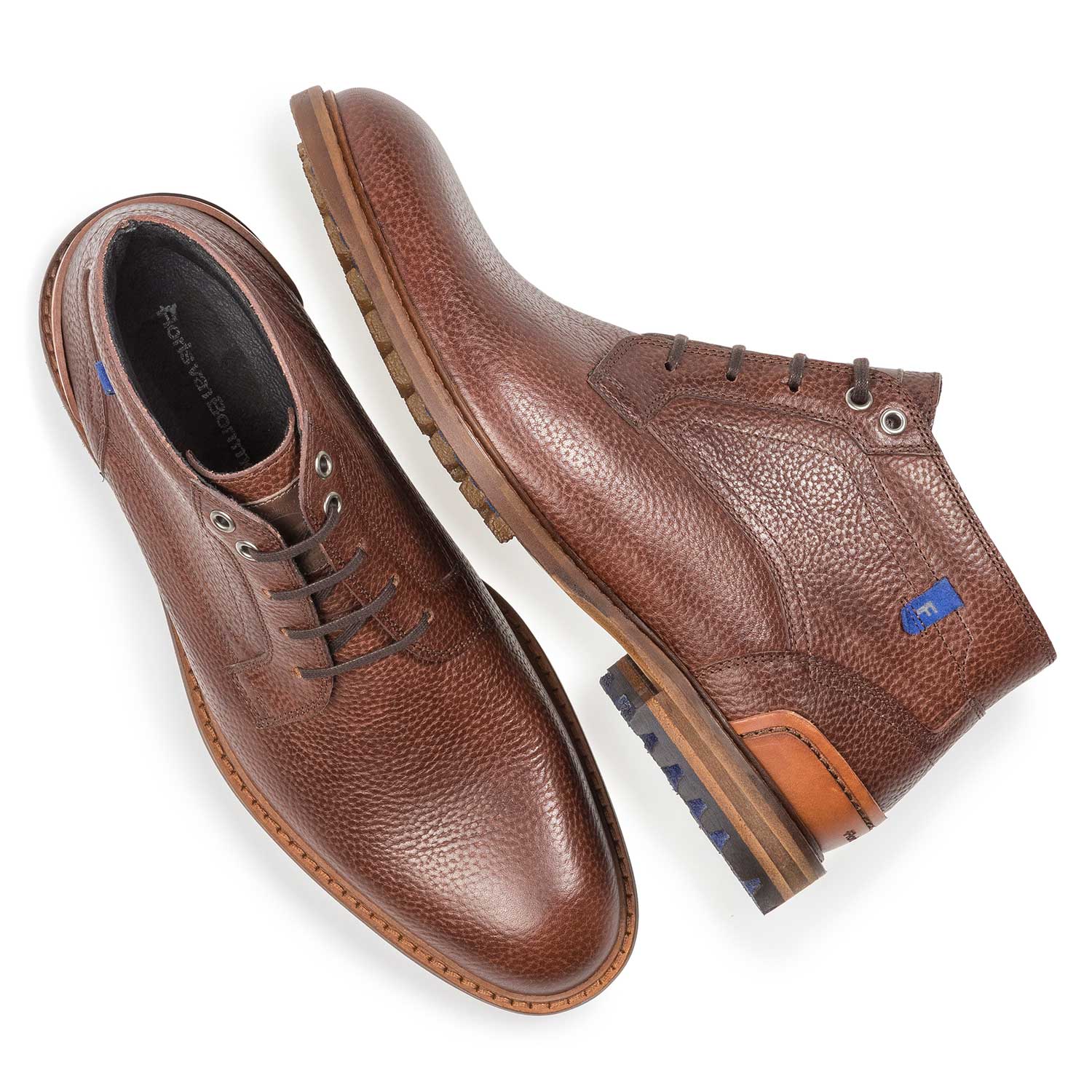 20228/16 - Cognacfarbener Leder-Schnürstiefel mit Print 20228/16 - Cognacfarbener Leder-Schnürstiefel mit Print