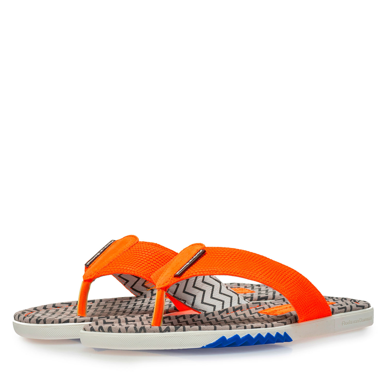 20201/19 - Orange suede leather thong slipper with print 20201/19 - Orange suede leather thong slipper with print