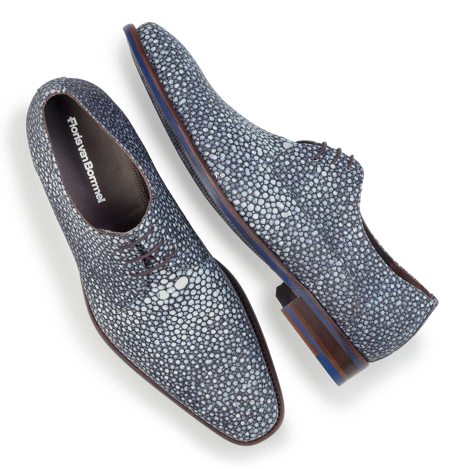 14194/03 - Blauer, gemusterter Schnürschuh aus Kalbsleder 14194/03 - Blauer, gemusterter Schnürschuh aus Kalbsleder