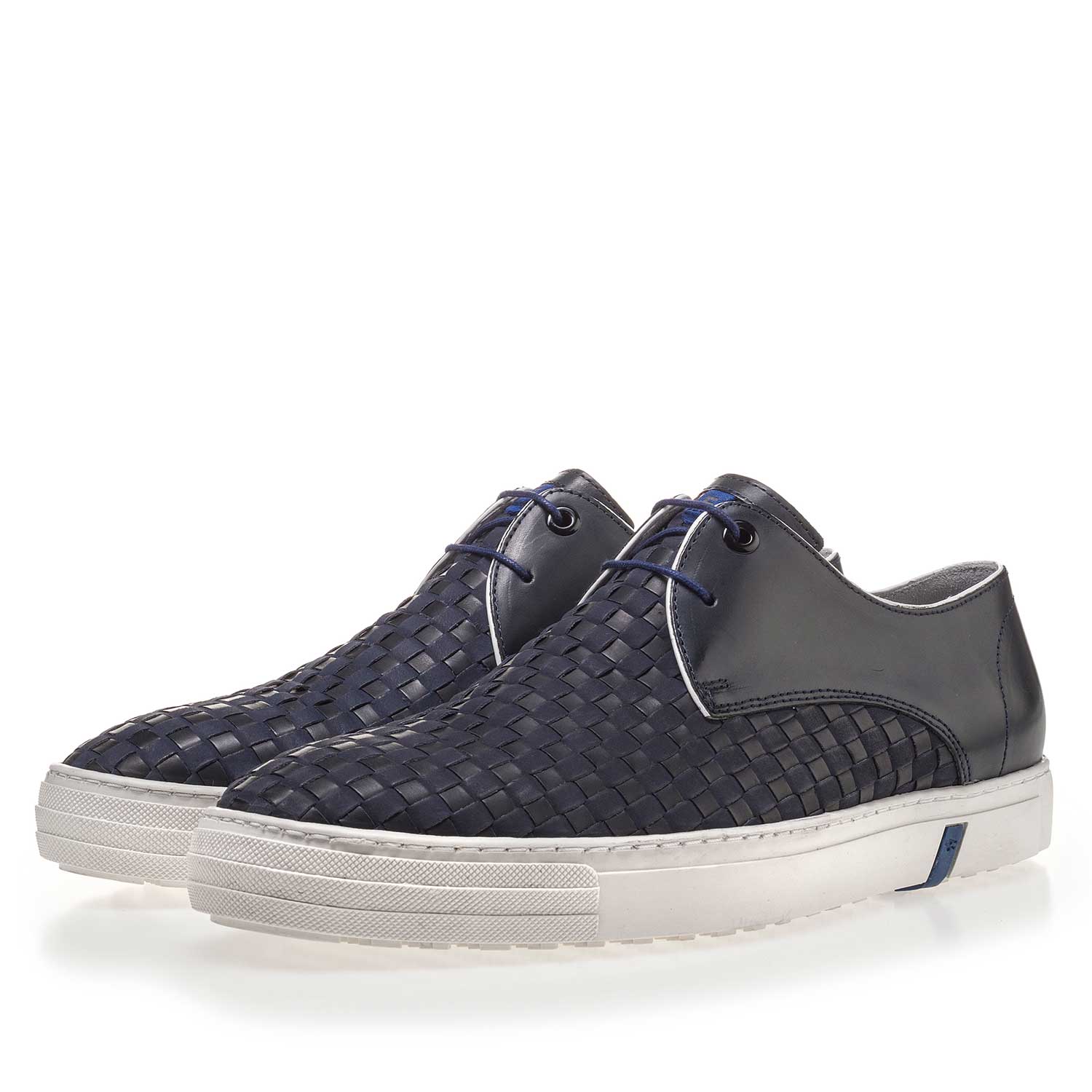 14277/01 - Dunkelblauer, Premium Schnürschuh aus geflochtenem Leder 14277/01 - Dunkelblauer, Premium Schnürschuh aus geflochtenem Leder