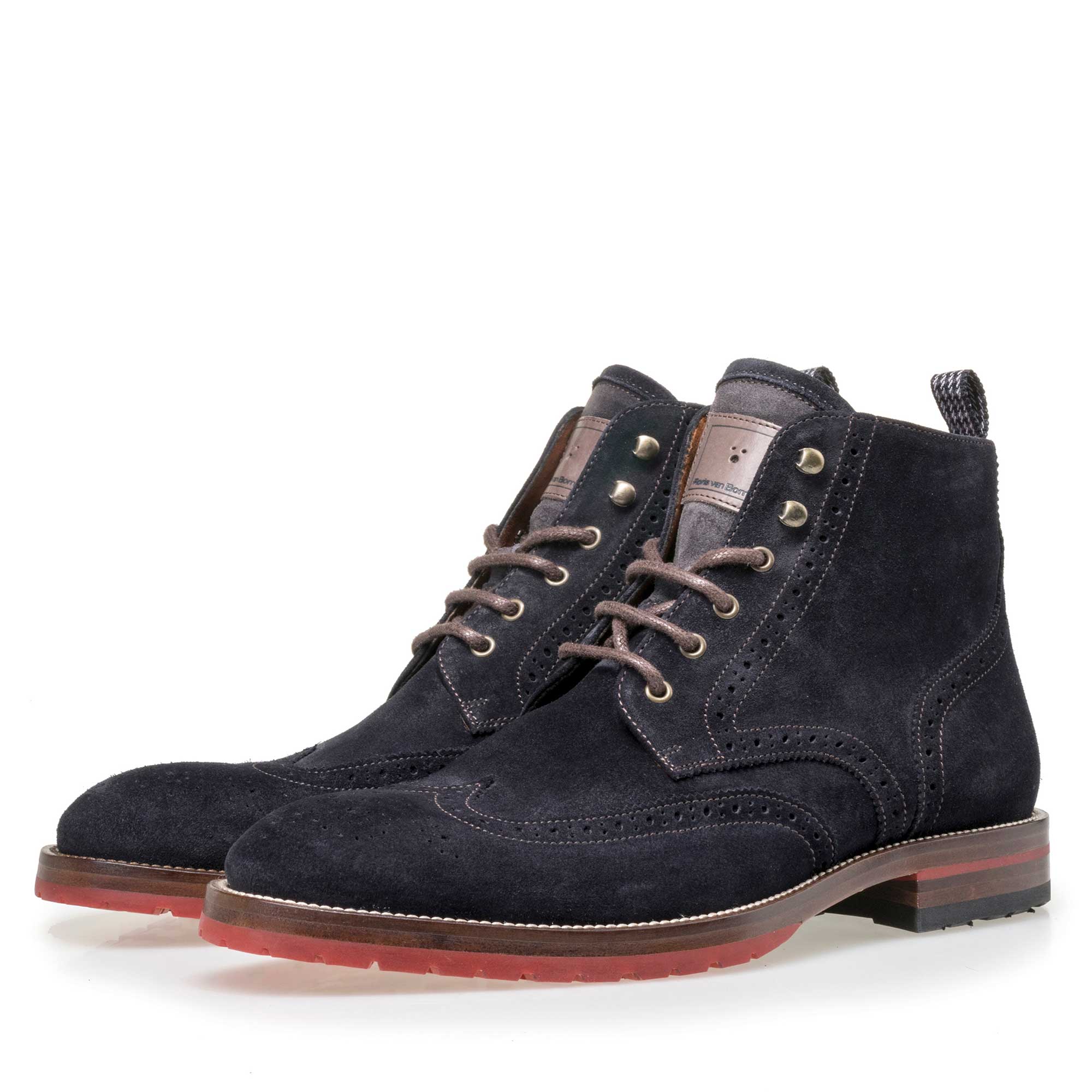 10974/00 - Floris van Bommel men’s dark blue suede leather brogue lace boot 10974/00 - Floris van Bommel men’s dark blue suede leather brogue lace boot