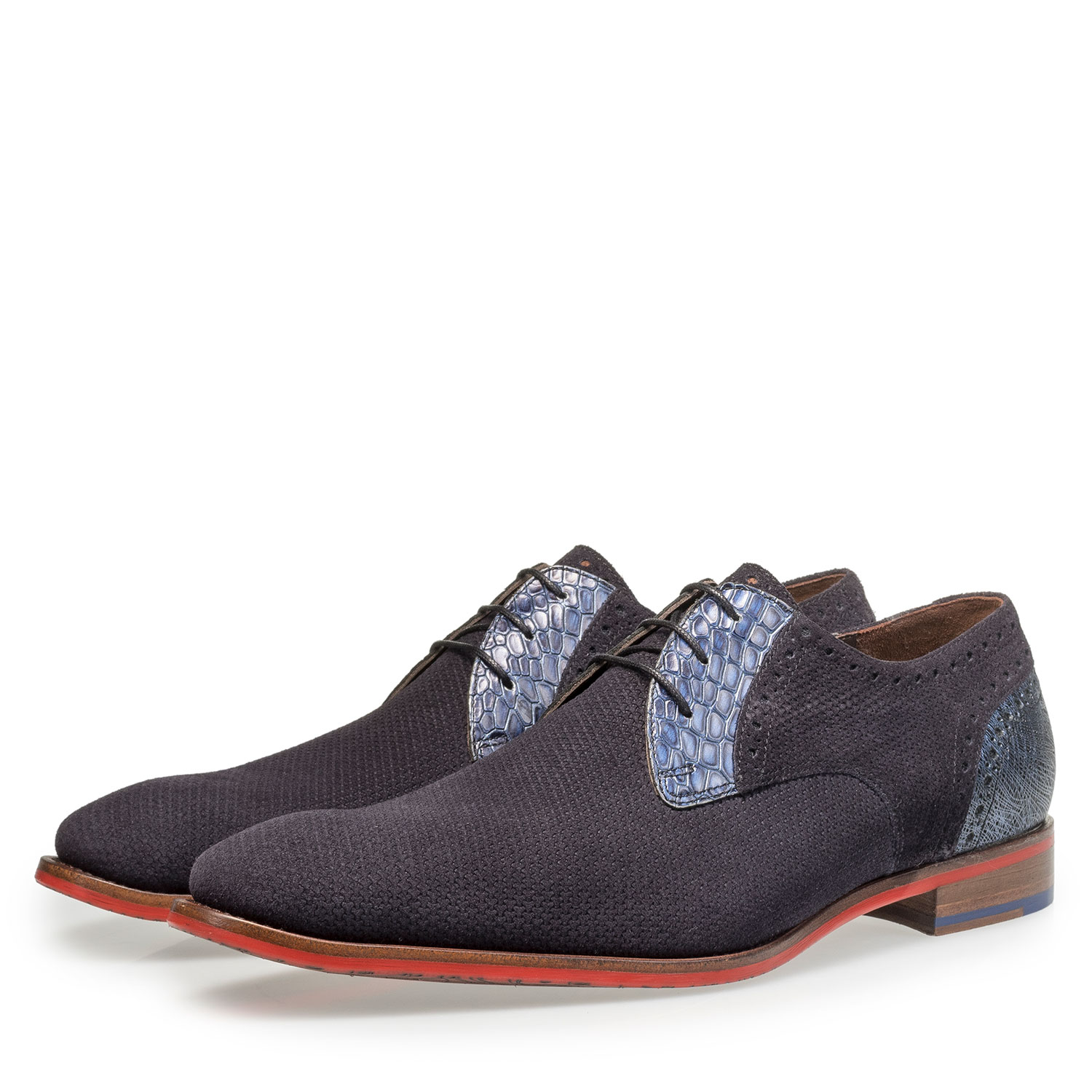 18106/04 - Blue printed suede leather lace shoe 18106/04 - Blue printed suede leather lace shoe