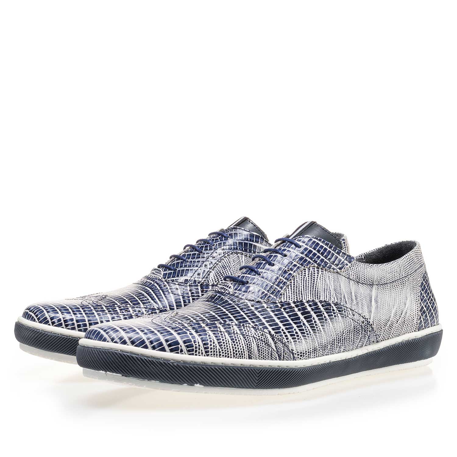 19036/37 - Blauer Leder Sneaker mit Eidechsenprint 19036/37 - Blauer Leder Sneaker mit Eidechsenprint