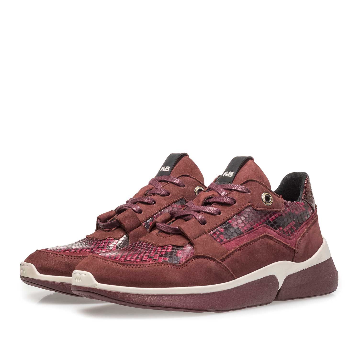 85291/02 - Burgundy red suede leather sneaker with snake print 85291/02 - Burgundy red suede leather sneaker with snake print