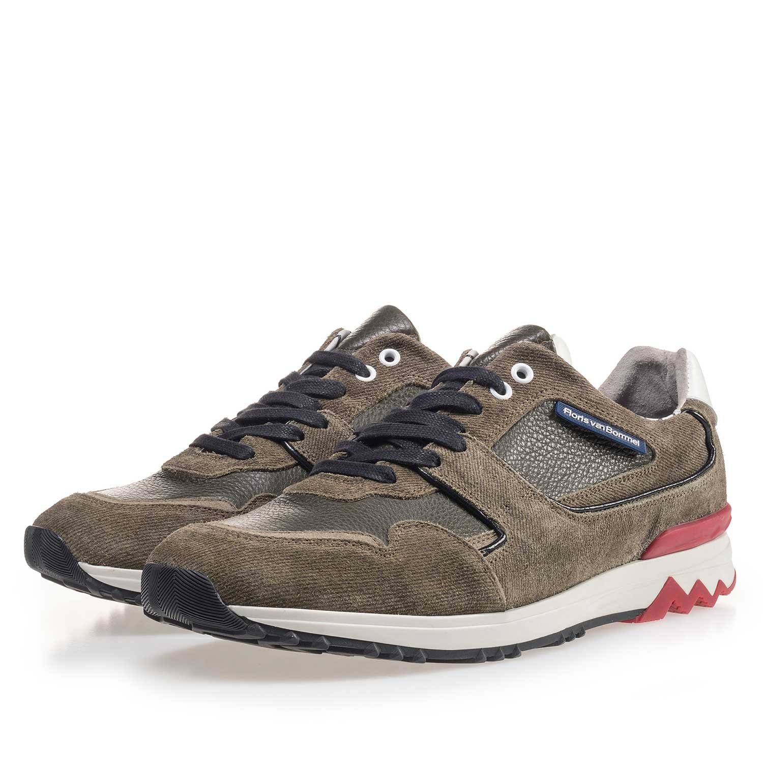 16220/08 - Olivgrüner Wildleder Sneaker mit Denimstruktur 16220/08 - Olivgrüner Wildleder Sneaker mit Denimstruktur