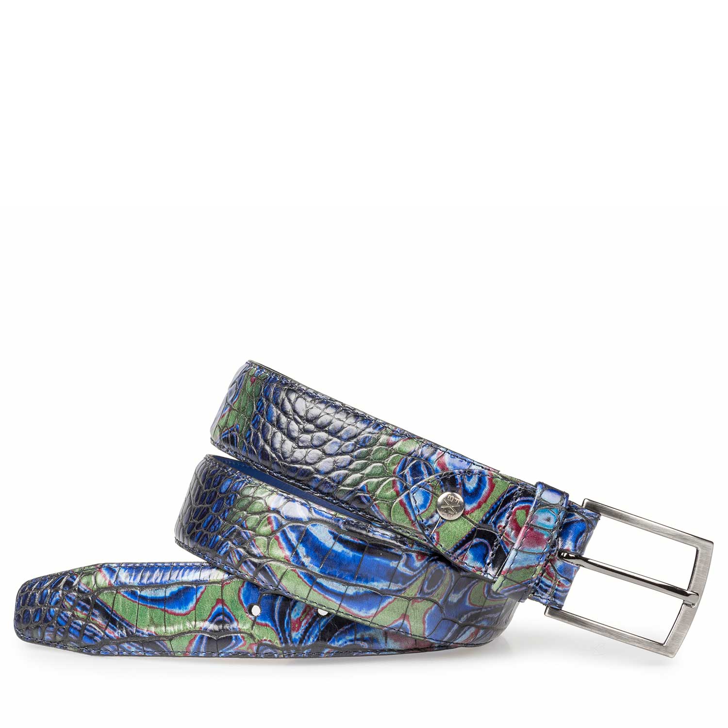 75190/32 - Blauer Premium Leder Gürtel mit Krokoprint 75190/32 - Blauer Premium Leder Gürtel mit Krokoprint