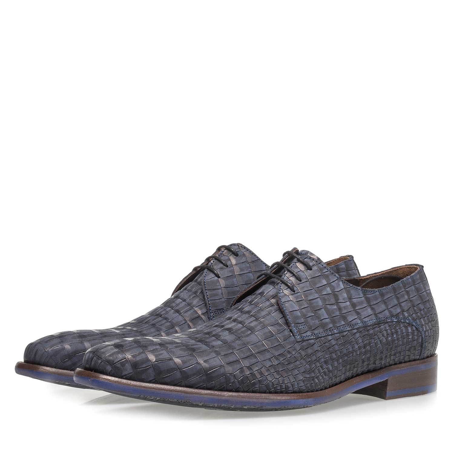 18159/11 - Blue nubuck leather lace shoe with croco print 18159/11 - Blue nubuck leather lace shoe with croco print