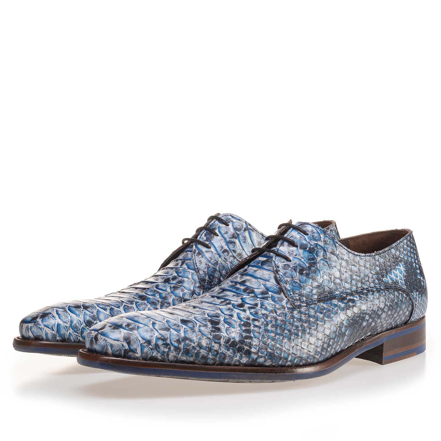 14204/03 - Blauer Schnürschuh aus Leder mit Schlangenprint 14204/03 - Blauer Schnürschuh aus Leder mit Schlangenprint