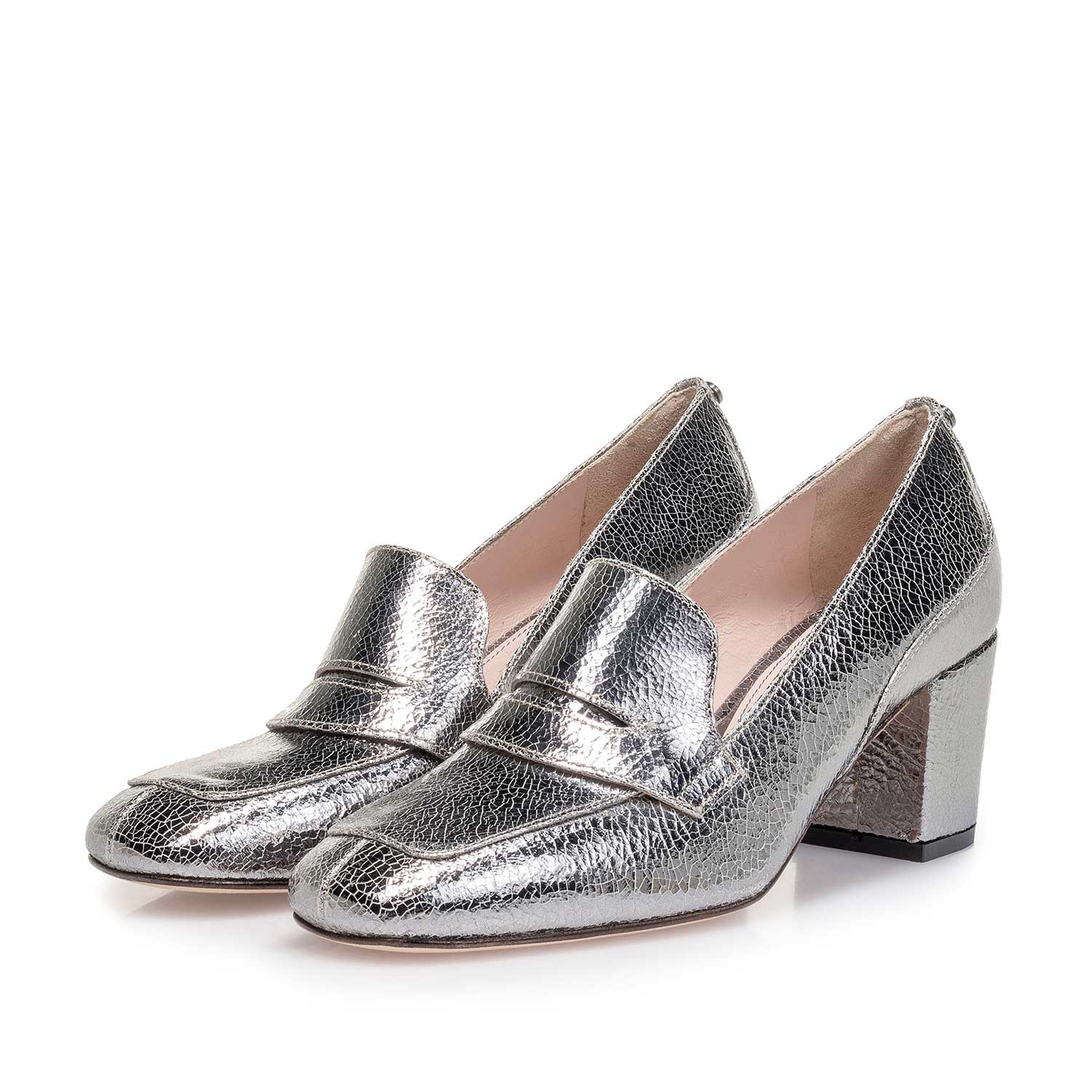85514/01 - Silver metallic leather pumps with craquelé effect 85514/01 - Silver metallic leather pumps with craquelé effect