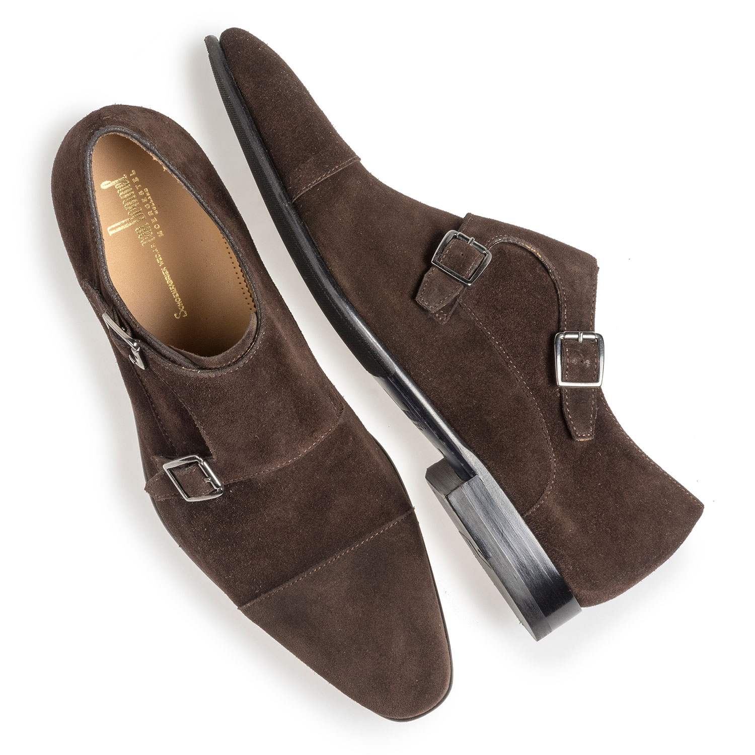 12295/08 - Dunkelbrauner Wildleder Doppelschnallenschuh 12295/08 - Dunkelbrauner Wildleder Doppelschnallenschuh
