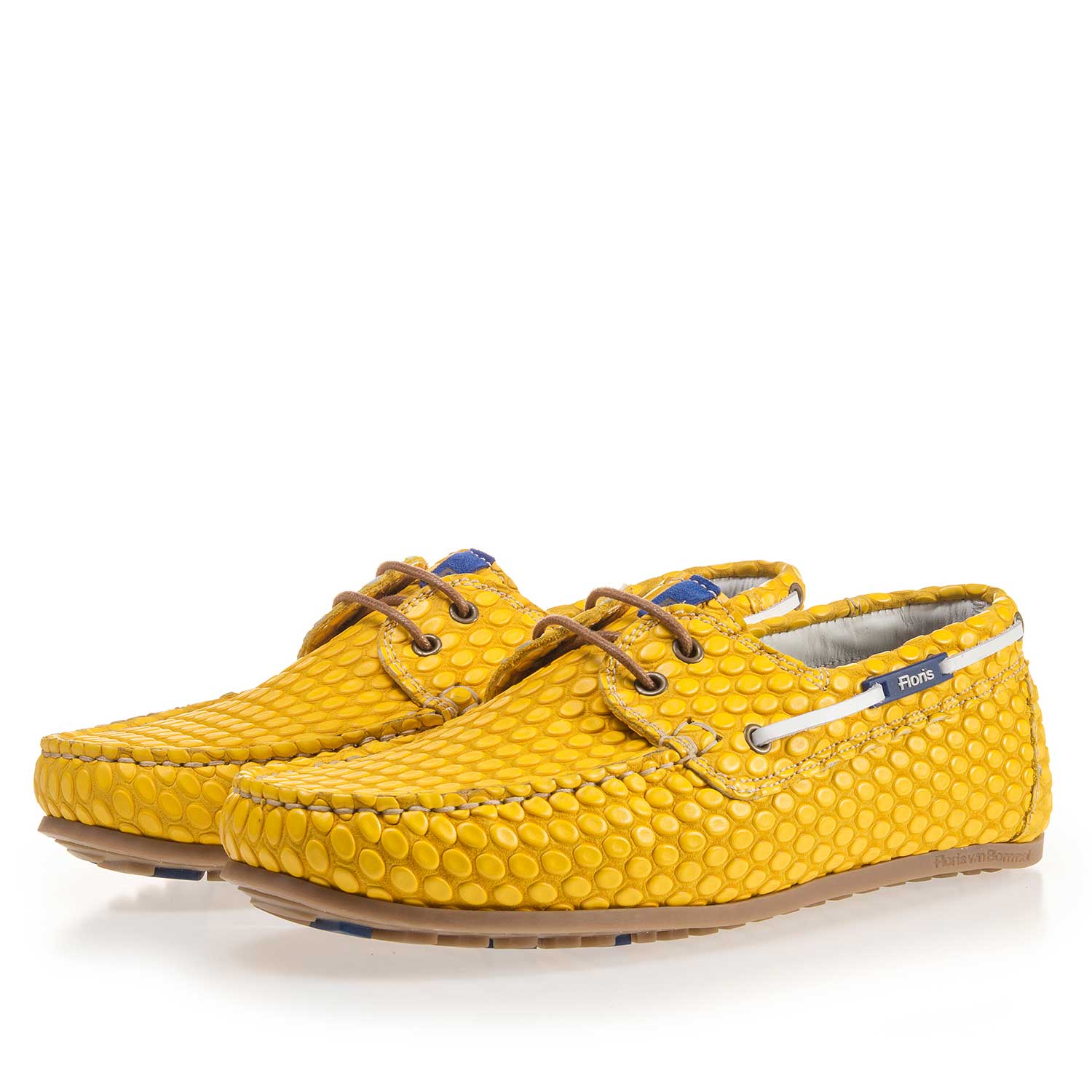 15055/01 - Gelber, bedruckter Bootsschuh aus Leder 15055/01 - Gelber, bedruckter Bootsschuh aus Leder