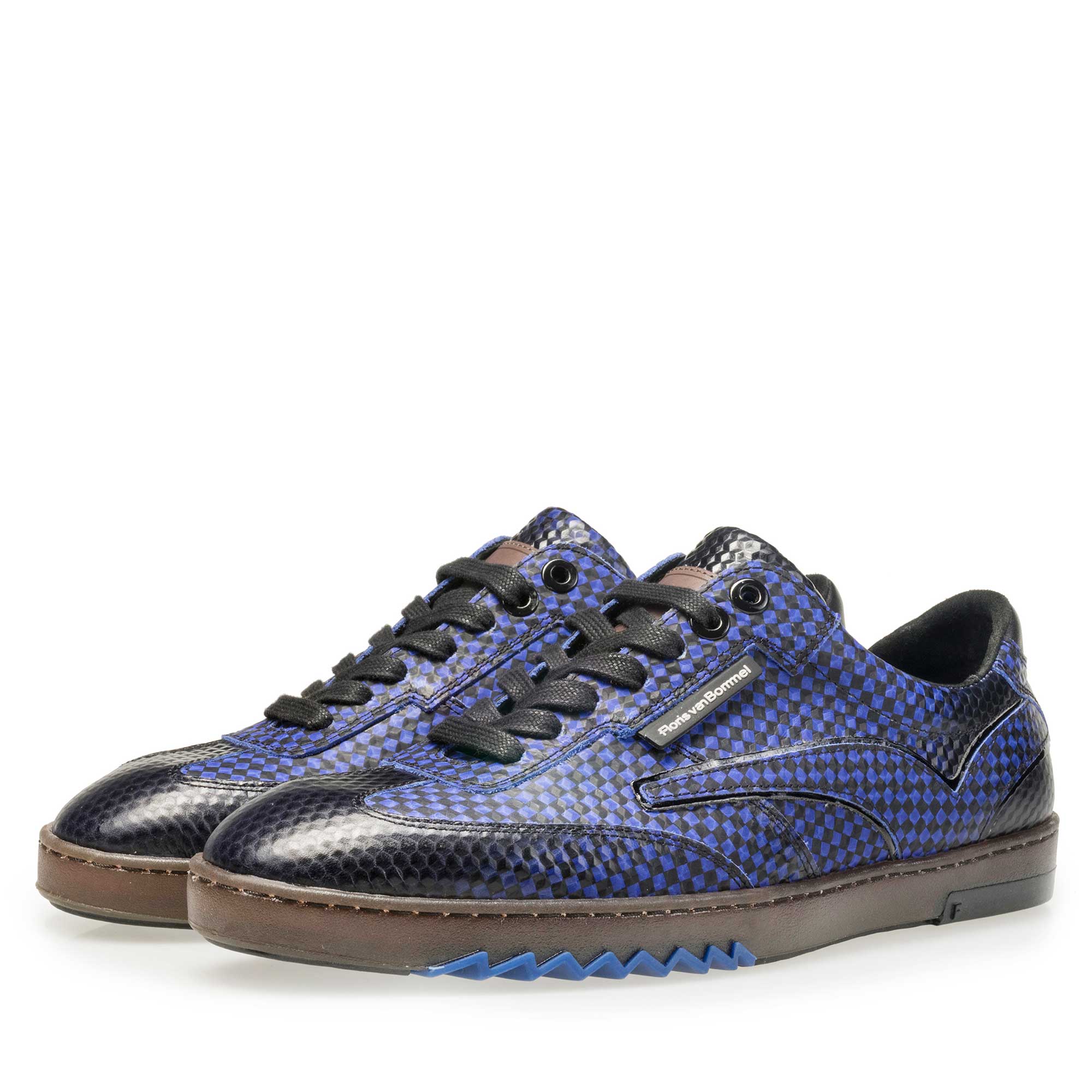 16074/22 - Floris van Bommel knallig blauer Herren Sneaker mit schwarzem Print 16074/22 - Floris van Bommel knallig blauer Herren Sneaker mit schwarzem Print