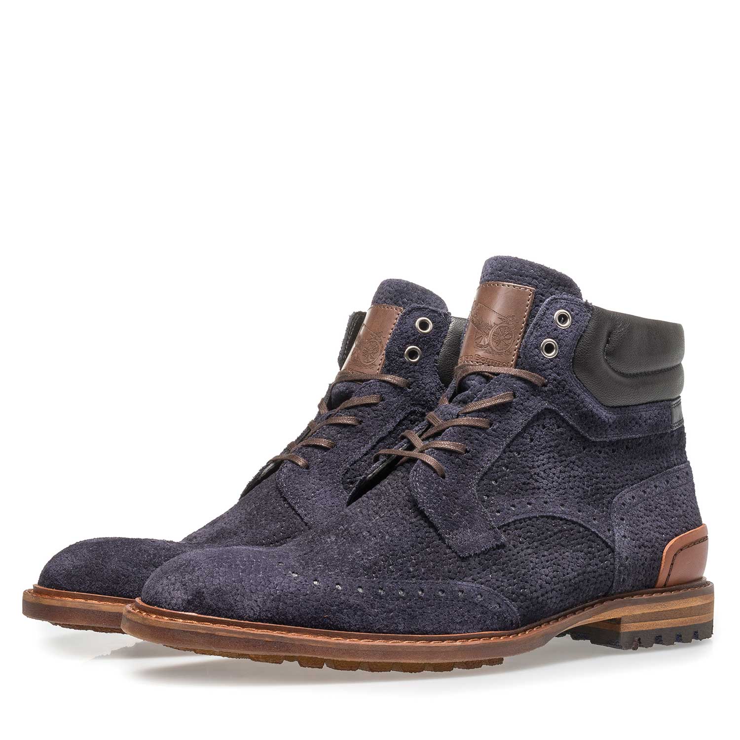 10816/02 - Dark blue suede lace boot with print 10816/02 - Dark blue suede lace boot with print