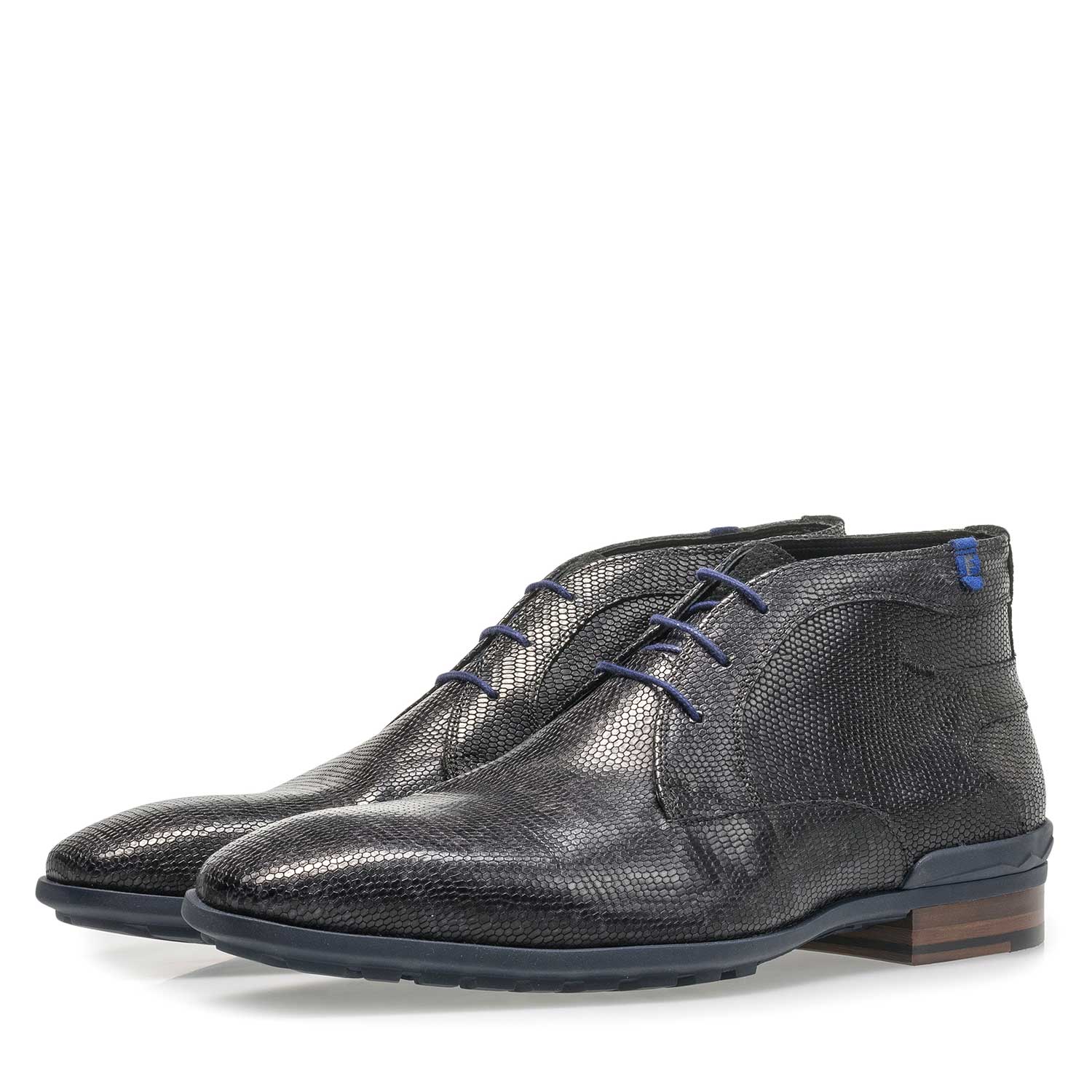 10629/05 - Schwarzer Leder-Schnürstiefel mit Eidechsenprint 10629/05 - Schwarzer Leder-Schnürstiefel mit Eidechsenprint