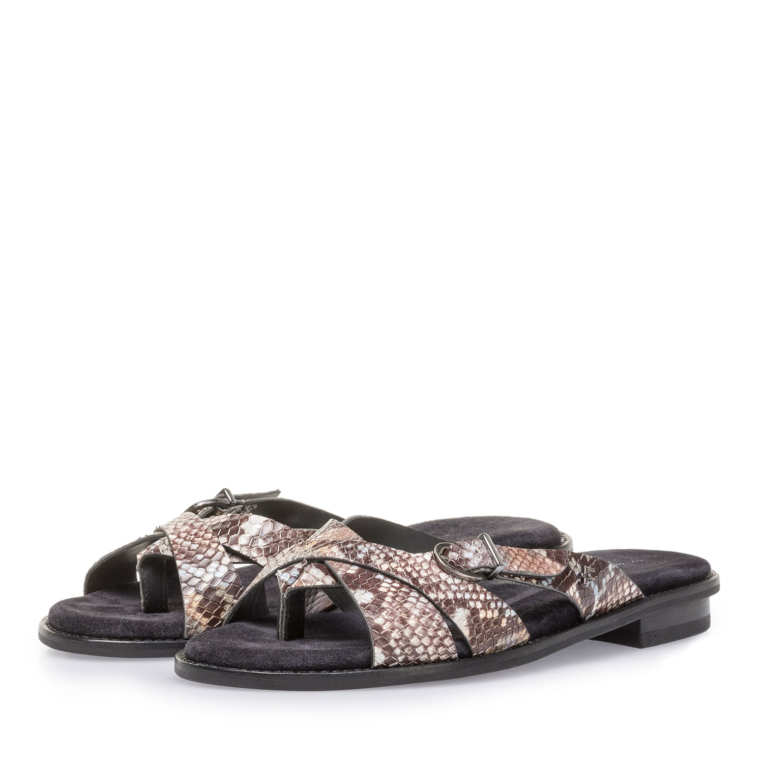 85926/01 - Brown and white leather slipper with snake print 85926/01 - Brown and white leather slipper with snake print
