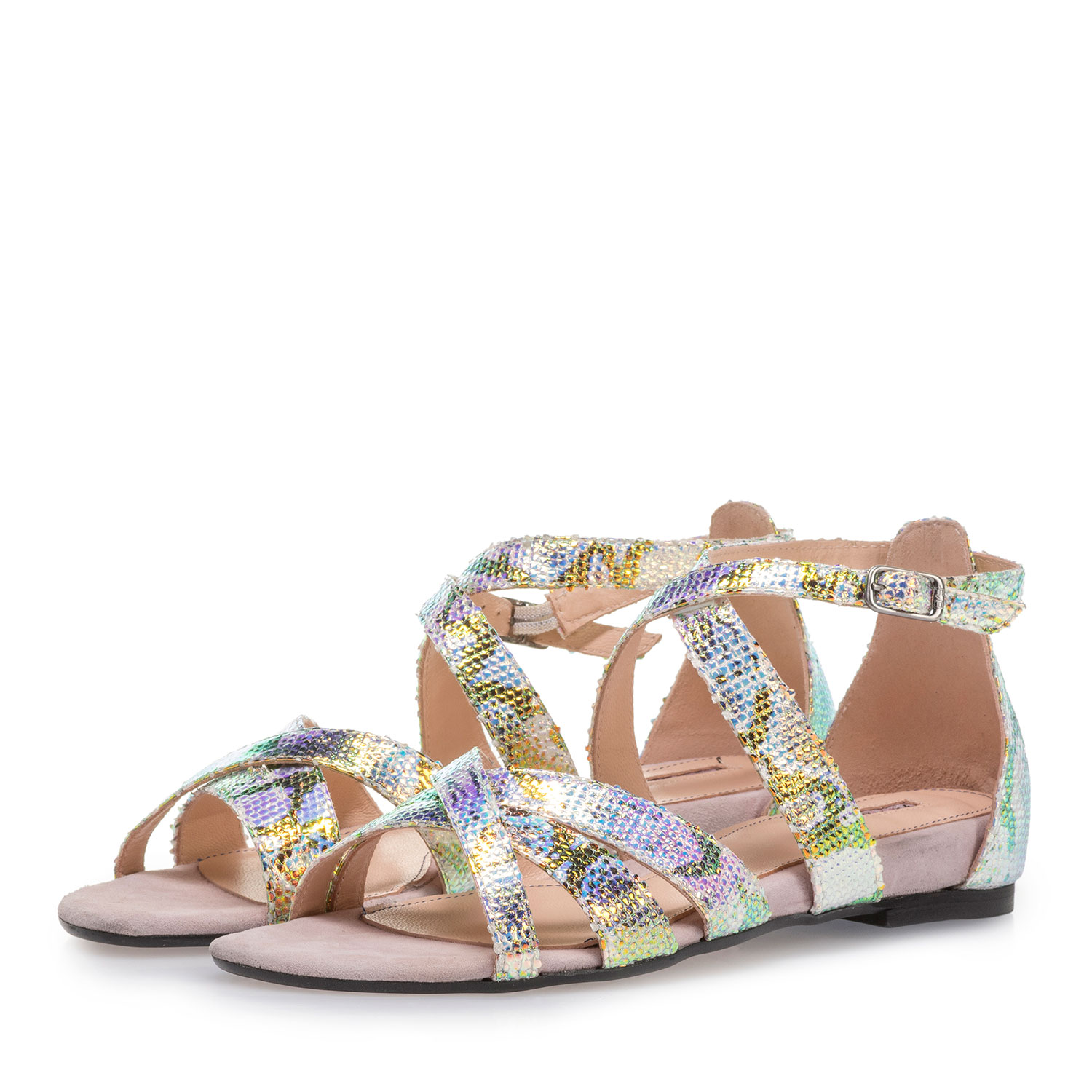 85956/00 - Leather sandals with green/gold metallic print 85956/00 - Leather sandals with green/gold metallic print