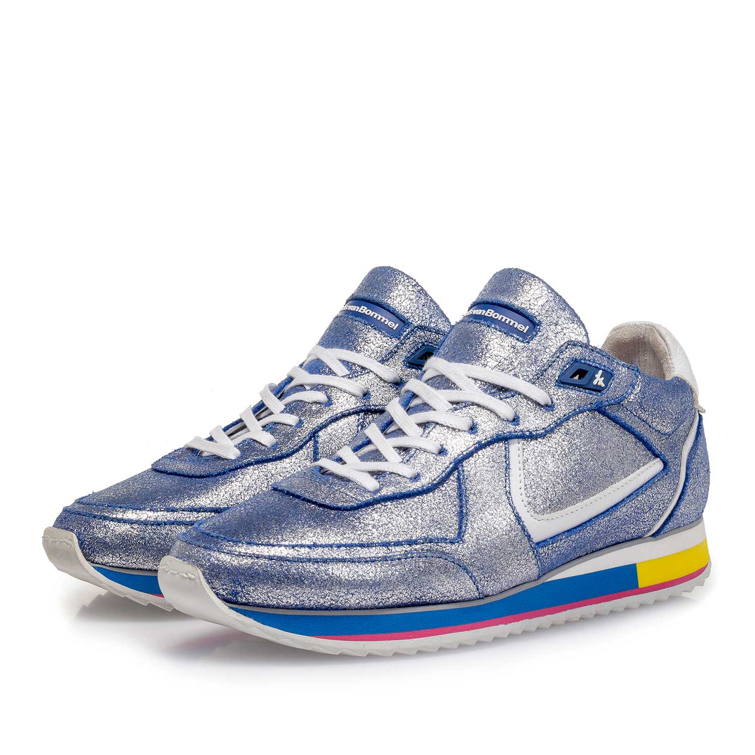 85260/14 - Silber Metallic Leder-Sneaker mit blauem changierendem Effekt 85260/14 - Silber Metallic Leder-Sneaker mit blauem changierendem Effekt