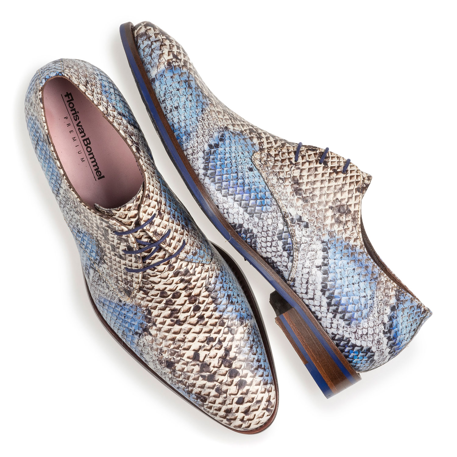 18224/00 - Premium Schnürschuh mit blauem Schlangenprint 18224/00 - Premium Schnürschuh mit blauem Schlangenprint