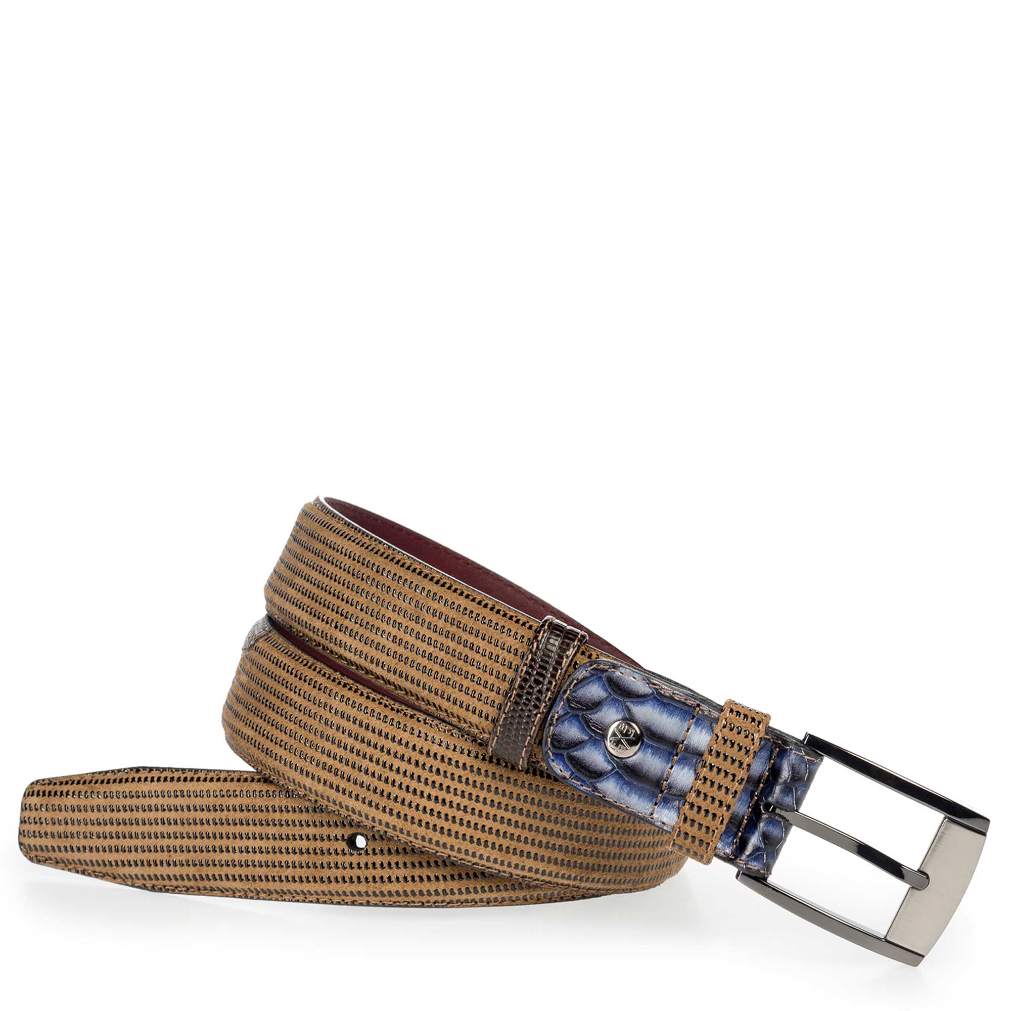 75176/01 - Camel-coloured suede leather belt with pattern 75176/01 - Camel-coloured suede leather belt with pattern