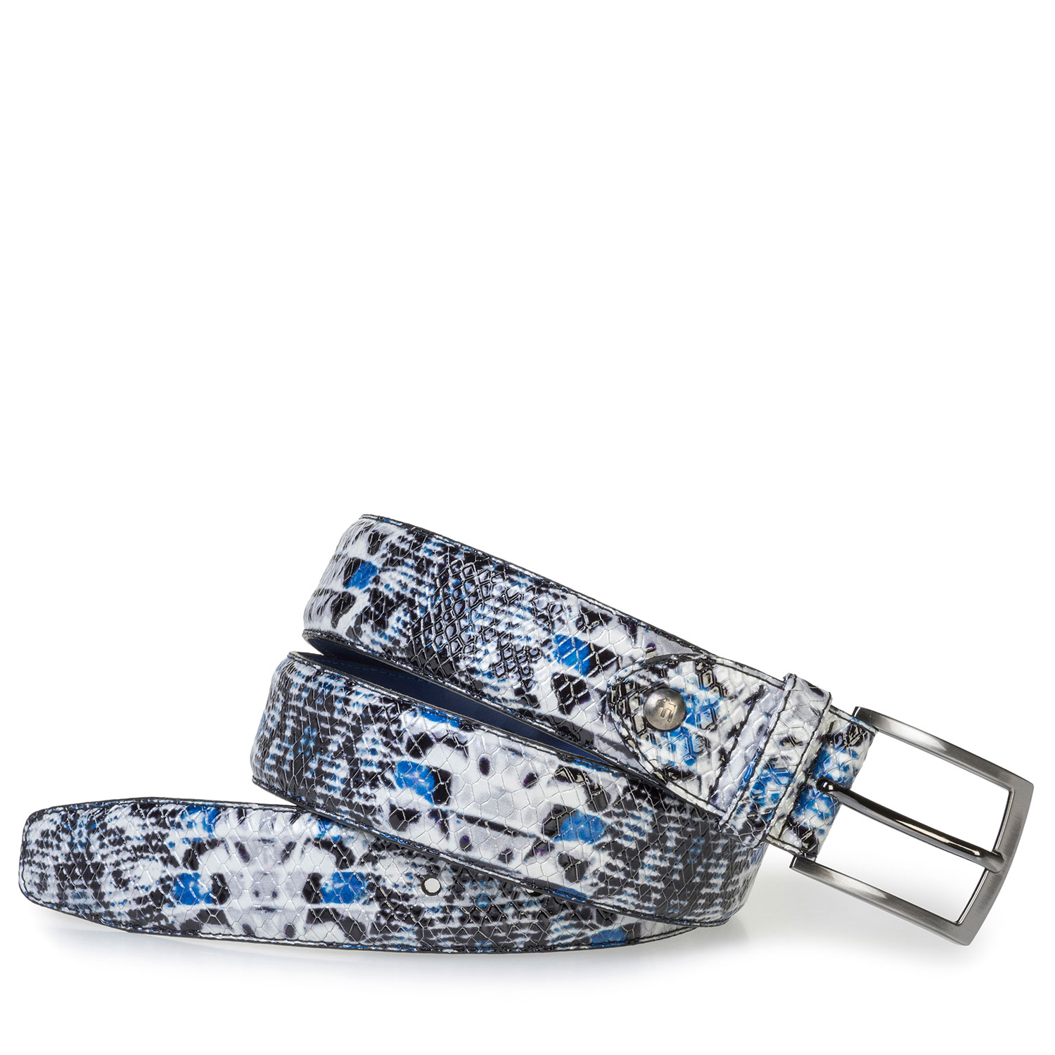 75201/59 - Blauer Lackledergürtel mit Schlangenprint 75201/59 - Blauer Lackledergürtel mit Schlangenprint
