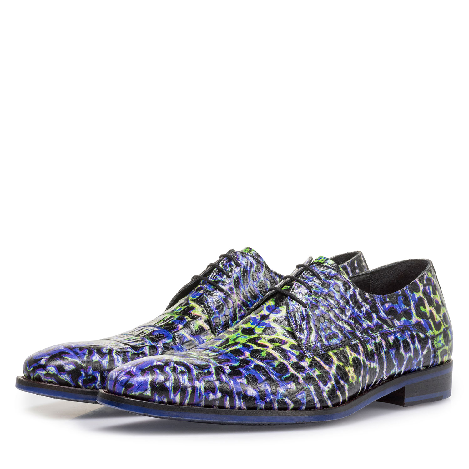 18204/03 - Blauer Premium Schnürschuh mit Krokoprint 18204/03 - Blauer Premium Schnürschuh mit Krokoprint