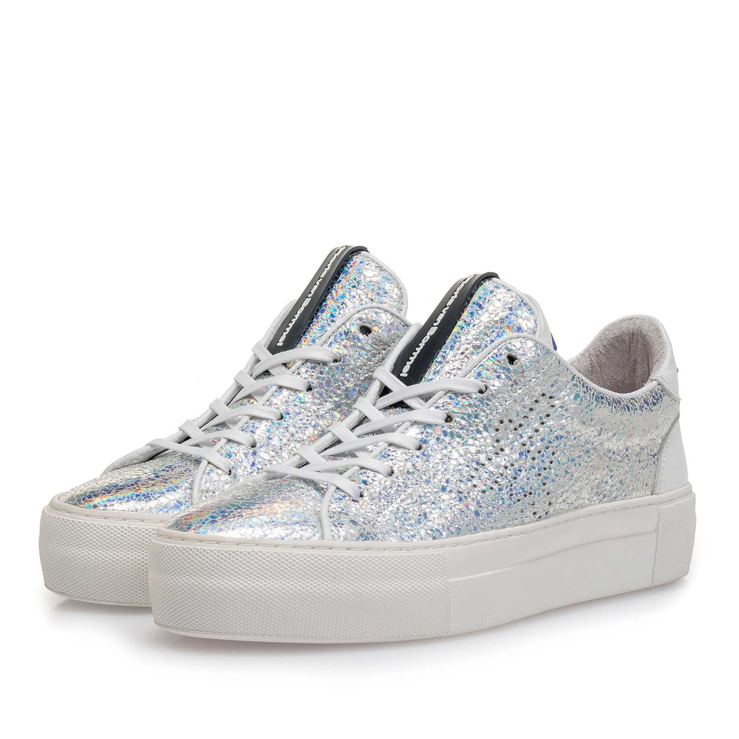 85266/00 - Silber Metallic Leder-Sneaker mit Craquelé-Effekt 85266/00 - Silber Metallic Leder-Sneaker mit Craquelé-Effekt