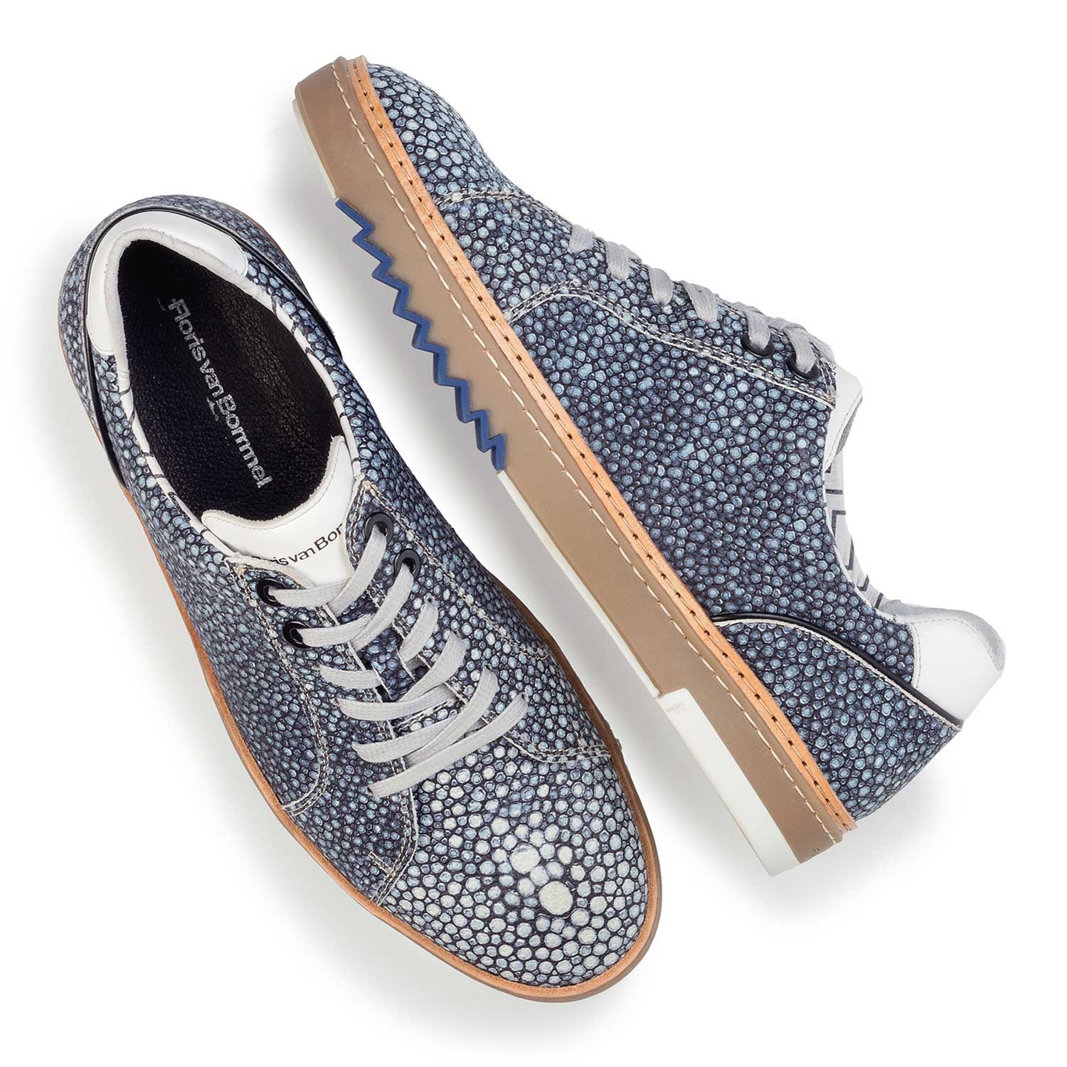 14057/02 - Blauer, gemusterter Leder Sneaker 14057/02 - Blauer, gemusterter Leder Sneaker