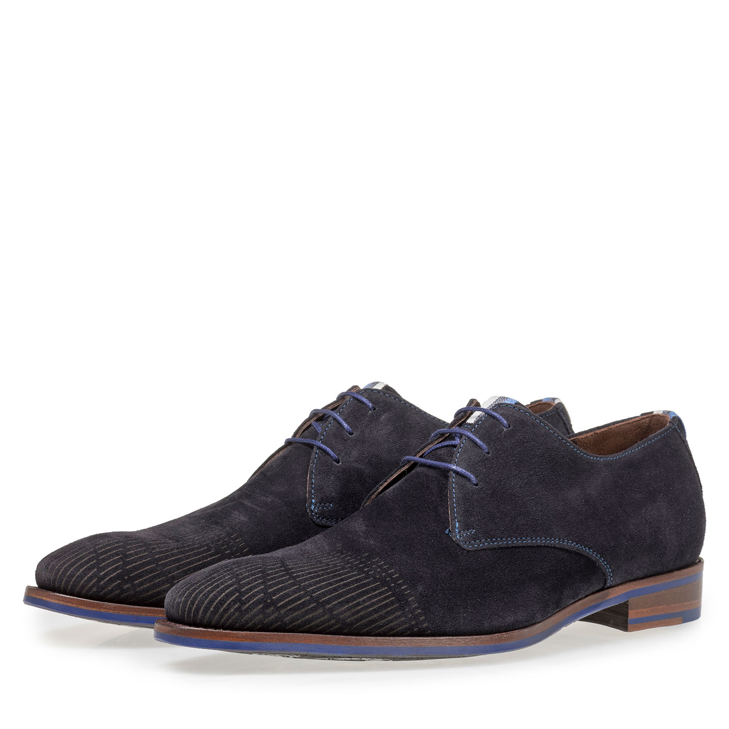 18276/05 - Dark blue suede leather lace shoe with laser print 18276/05 - Dark blue suede leather lace shoe with laser print