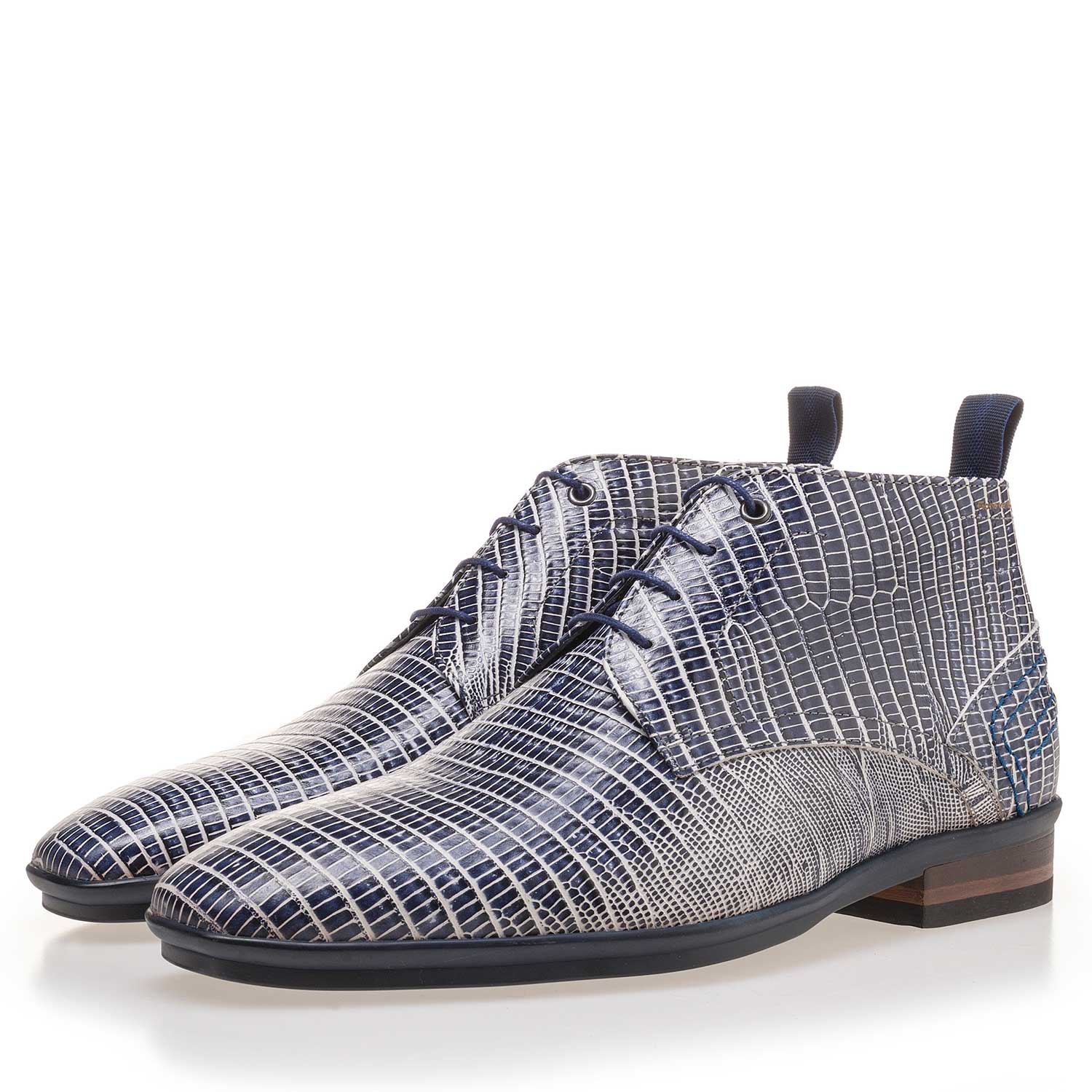 10960/12 - Blauer Schnürstiefel aus Leder mit Eidechsenprint 10960/12 - Blauer Schnürstiefel aus Leder mit Eidechsenprint