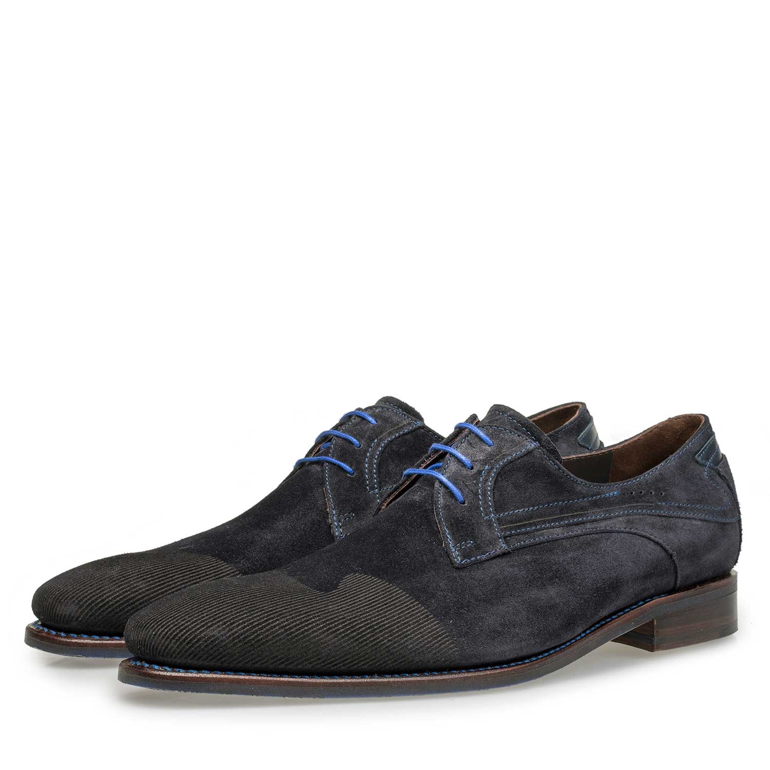 18073/04 - Dark blue printed suede leather lace shoe 18073/04 - Dark blue printed suede leather lace shoe