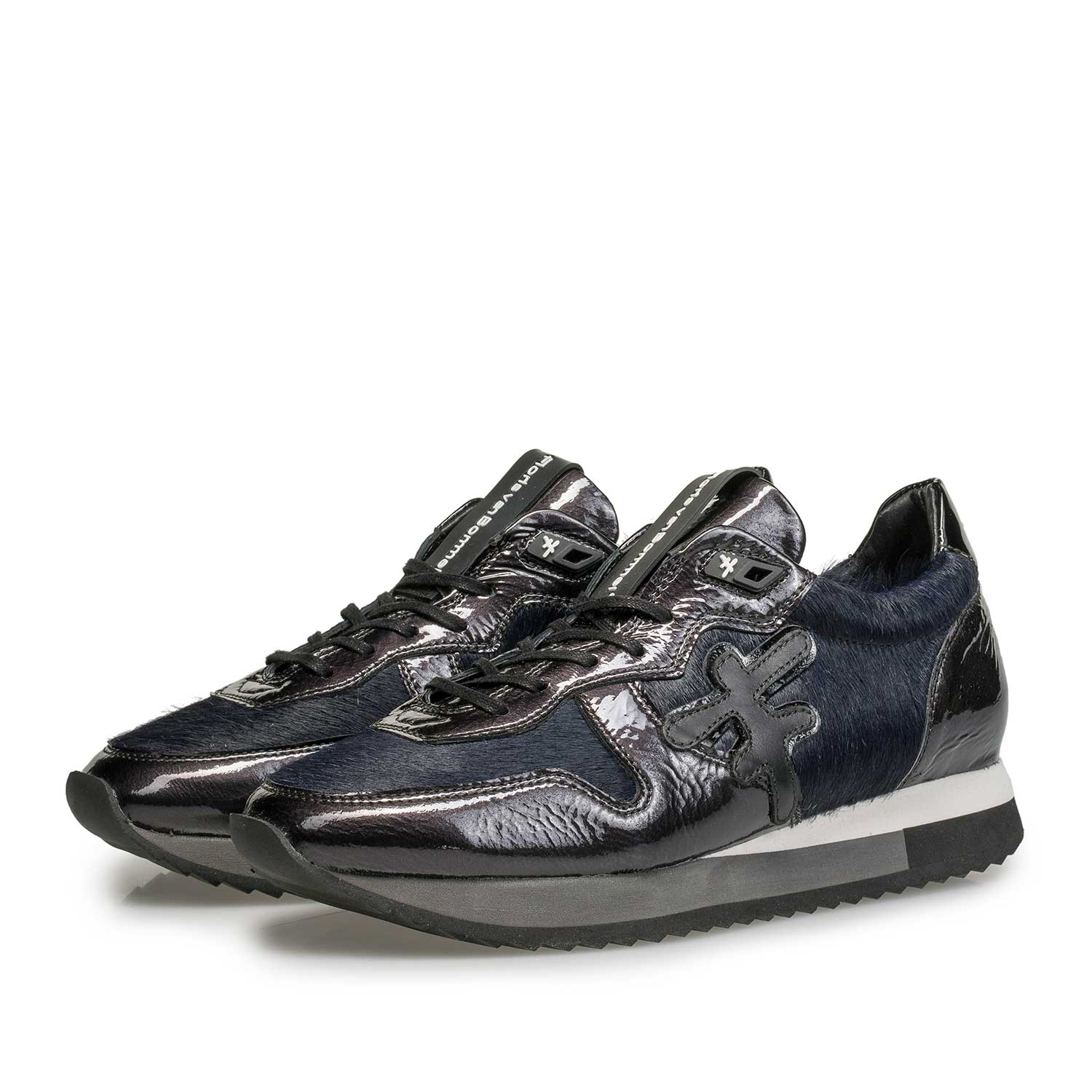 85256/02 - Blauer Lackleder-Sneaker mit Joggingschuhsohle 85256/02 - Blauer Lackleder-Sneaker mit Joggingschuhsohle